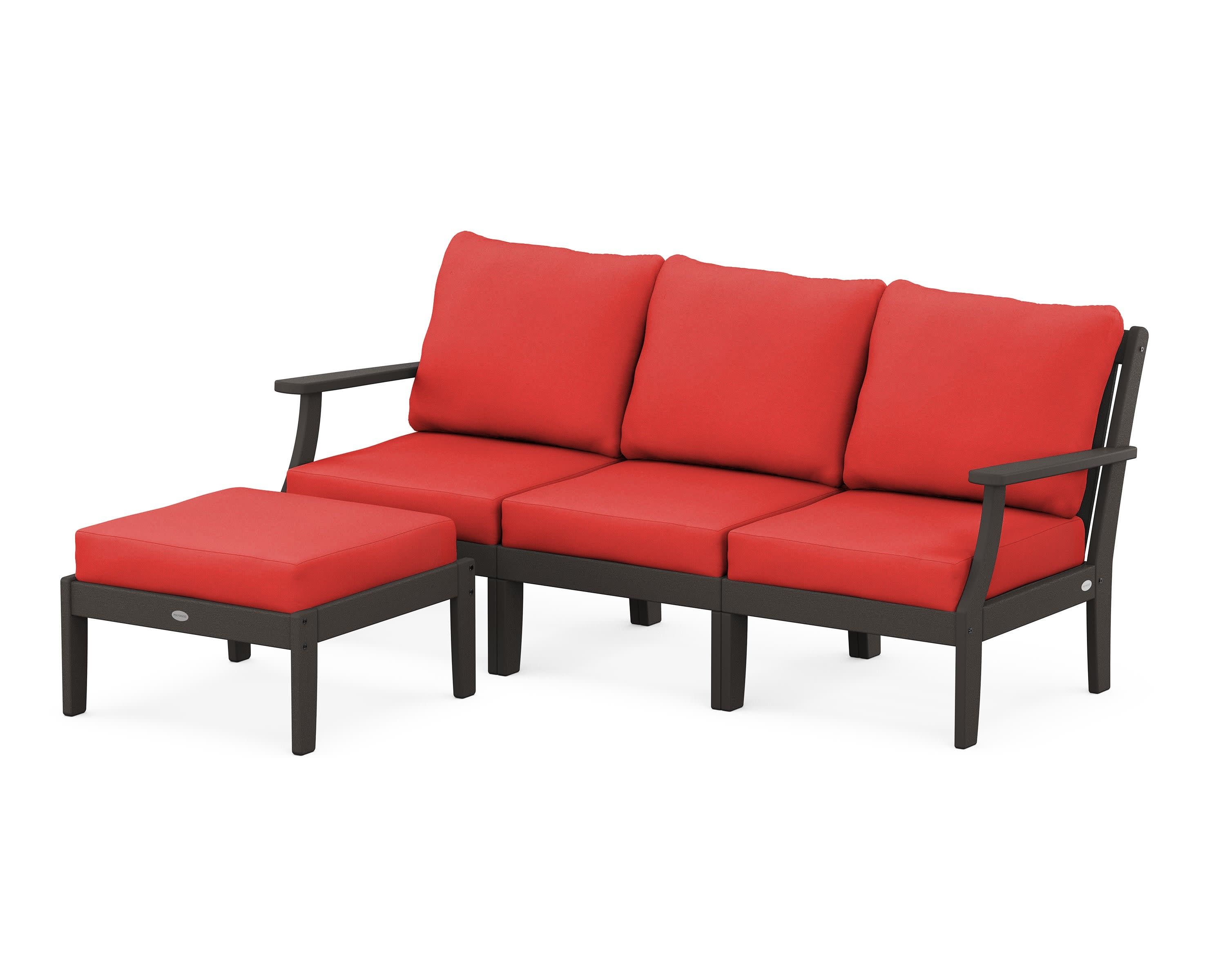 Braxton Modular 4-Piece Deep Seating Set with Ottoman in Vintage Coffee / Crimson Linen