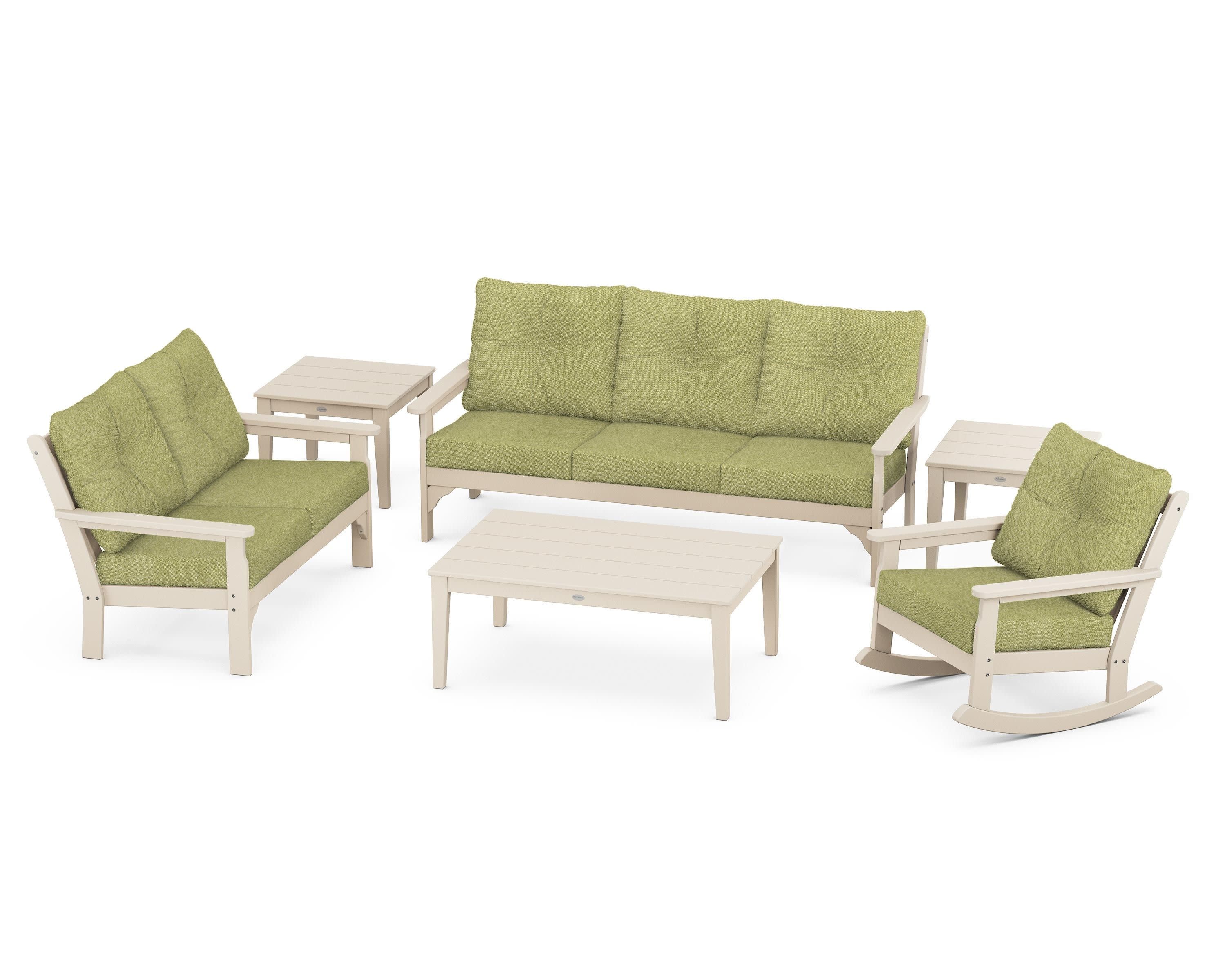 Vineyard 6-Piece Deep Seating Set in Sand / Chartreuse Boucle
