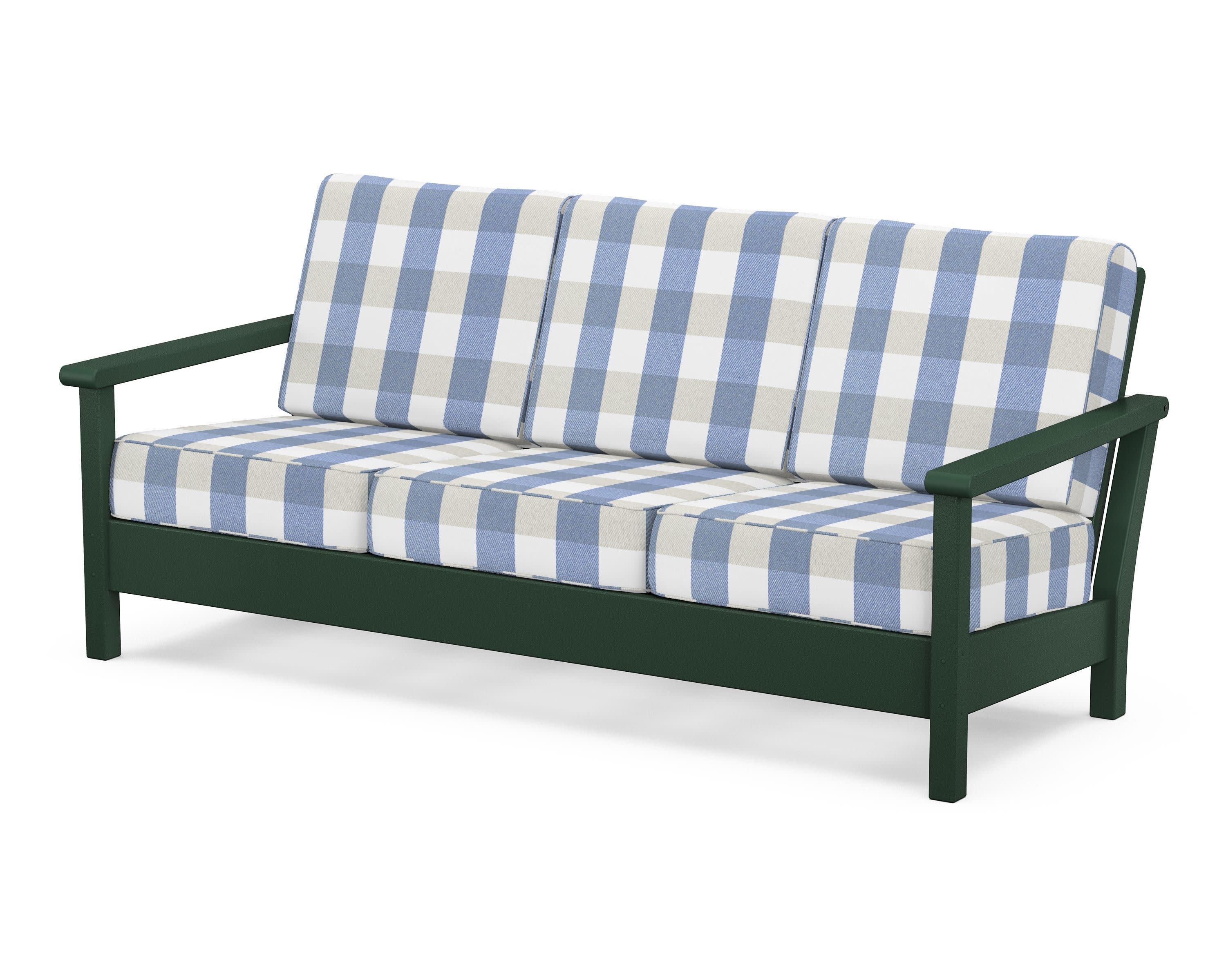 Harbour Deep Seating Sofa in Green / Buffalo Plaid Sky Blue