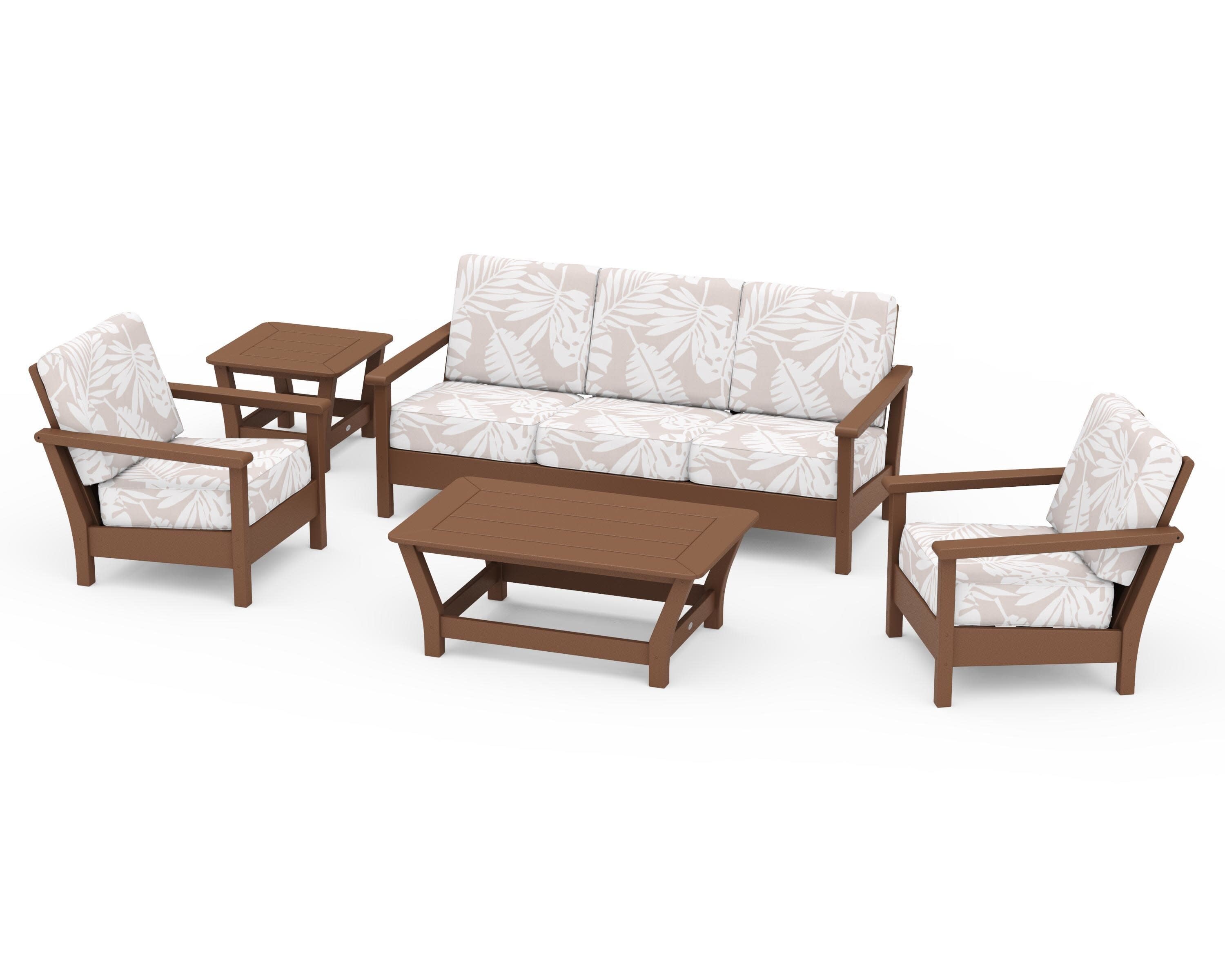 Harbour 5-Piece Deep Seating Set in Teak / Leaf Dune Burlap