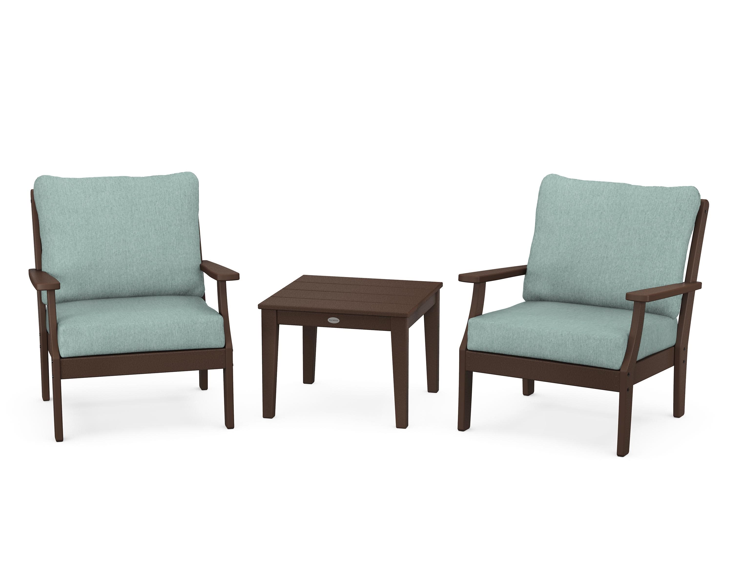 Braxton 3-Piece Deep Seating Set in Mahogany / Glacier Spa
