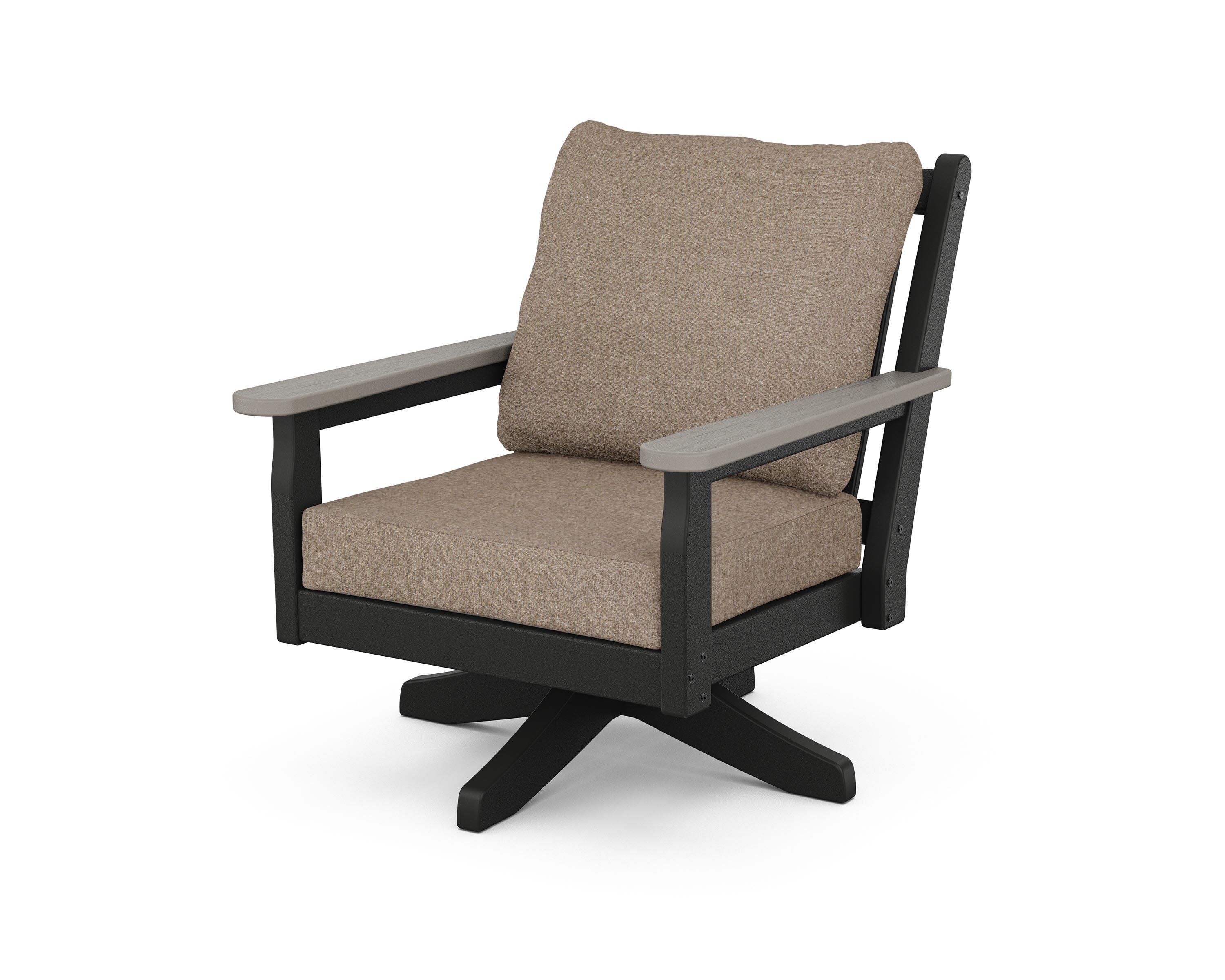 Chippendale Deep Seating Swivel Chair in Black / Driftwood / Spiced Burlap