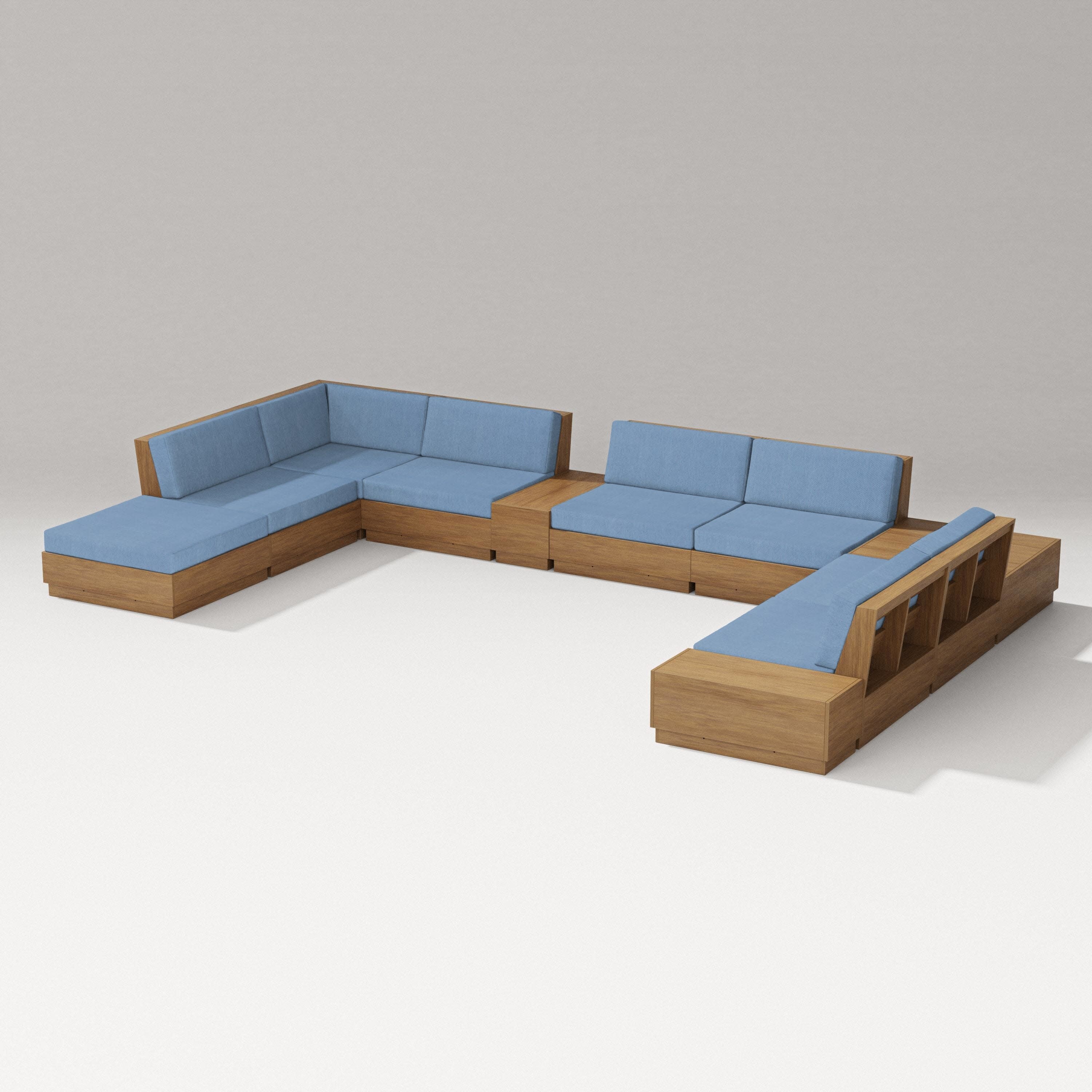 Elevate 11-Piece Conversation Sectional Set in Natural / Sky Blue