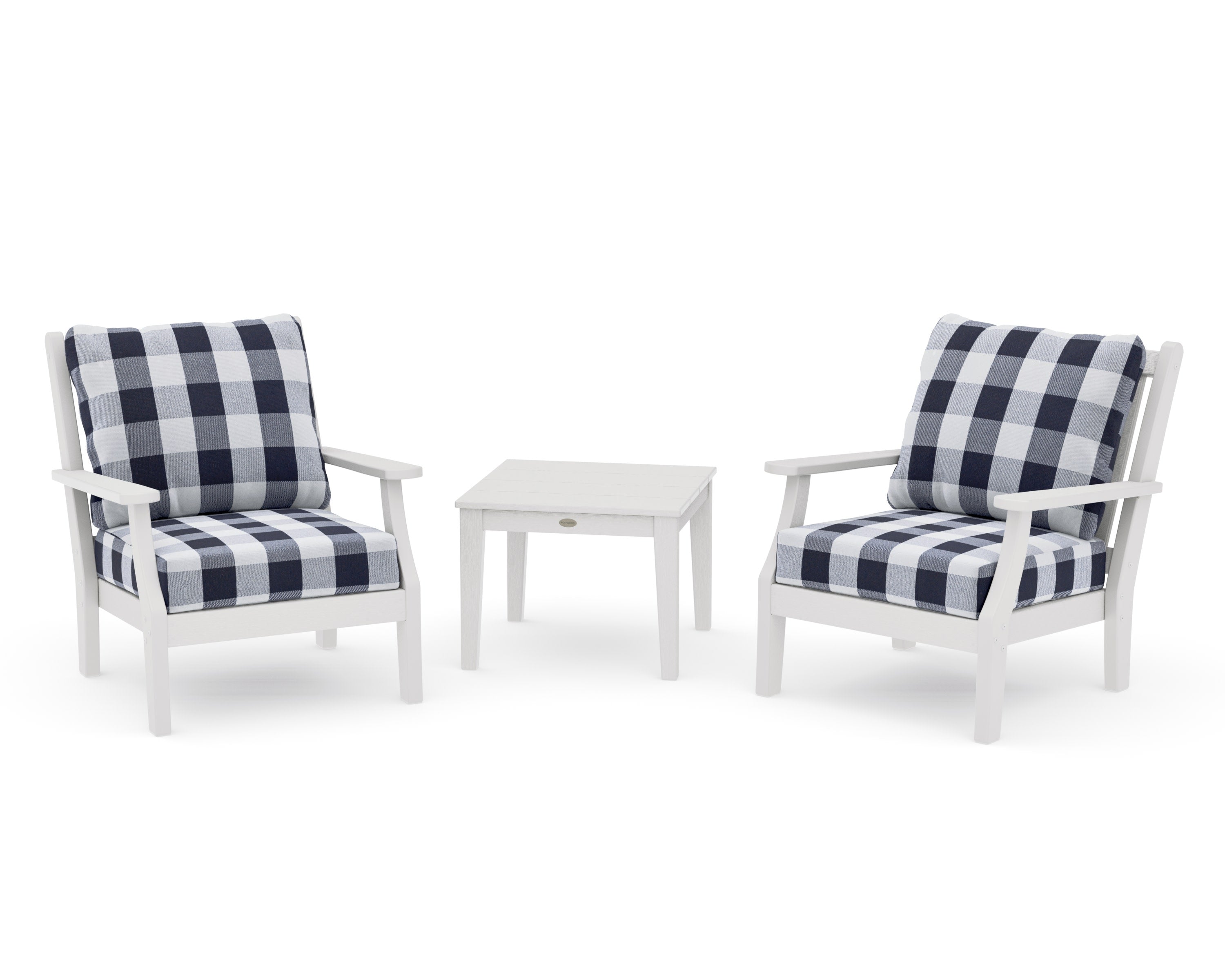 Wovendale 3-Piece Deep Seating Set in Vintage White / Buffalo Plaid Navy