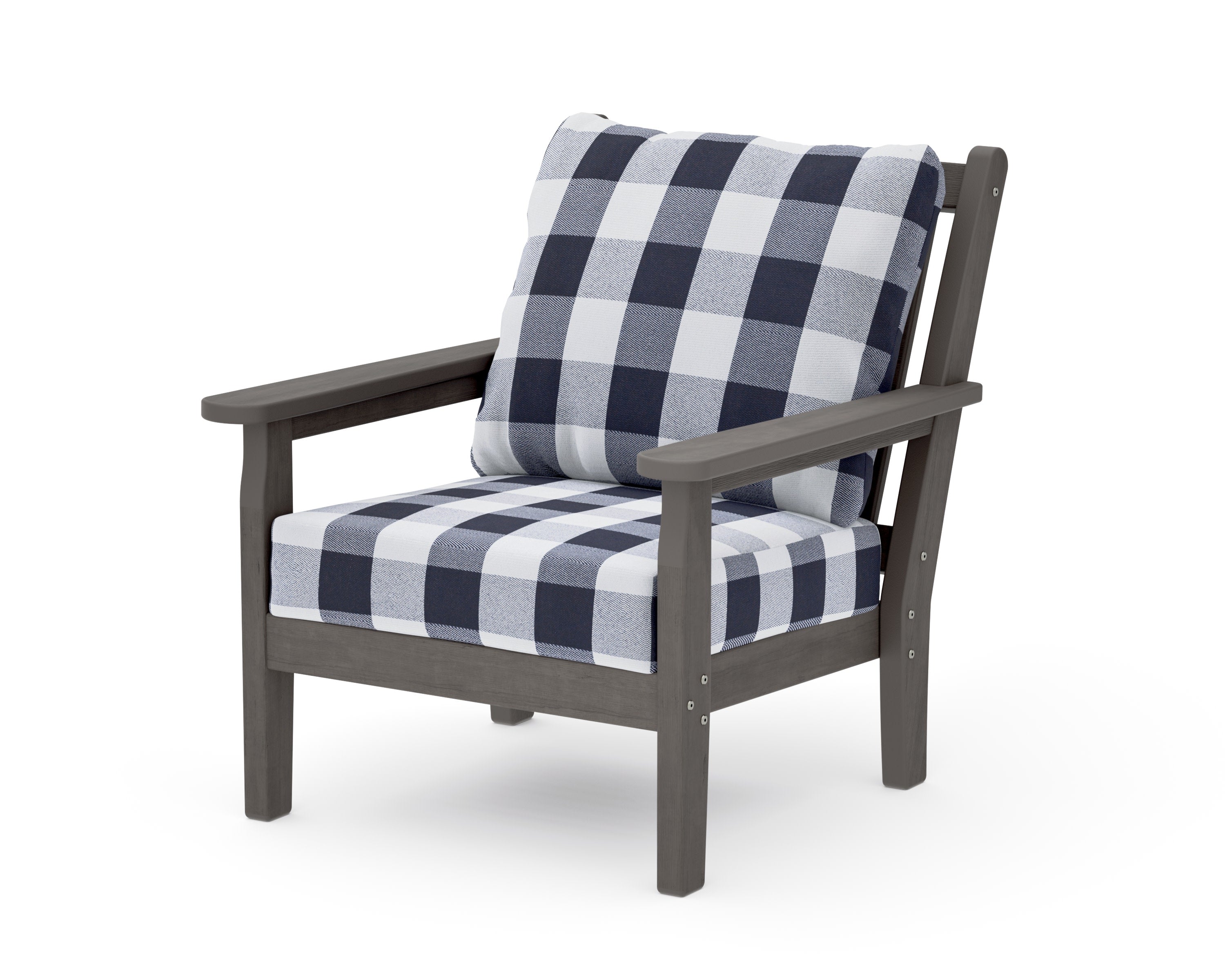 Chippendale Deep Seating Chair in Driftwood / Buffalo Plaid Navy