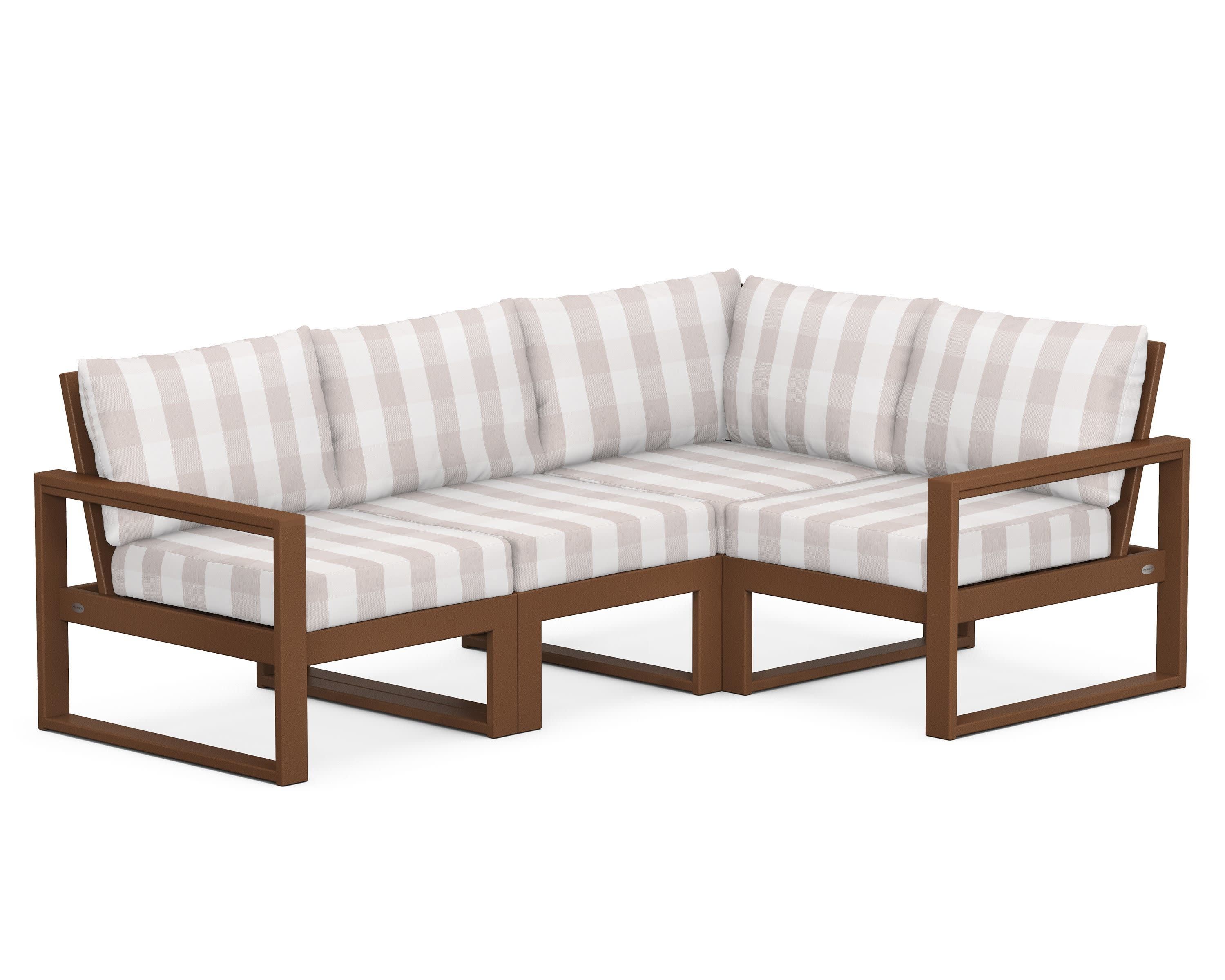 EDGE 4-Piece Modular Deep Seating Set in Teak / Buffalo Plaid Dune Burlap