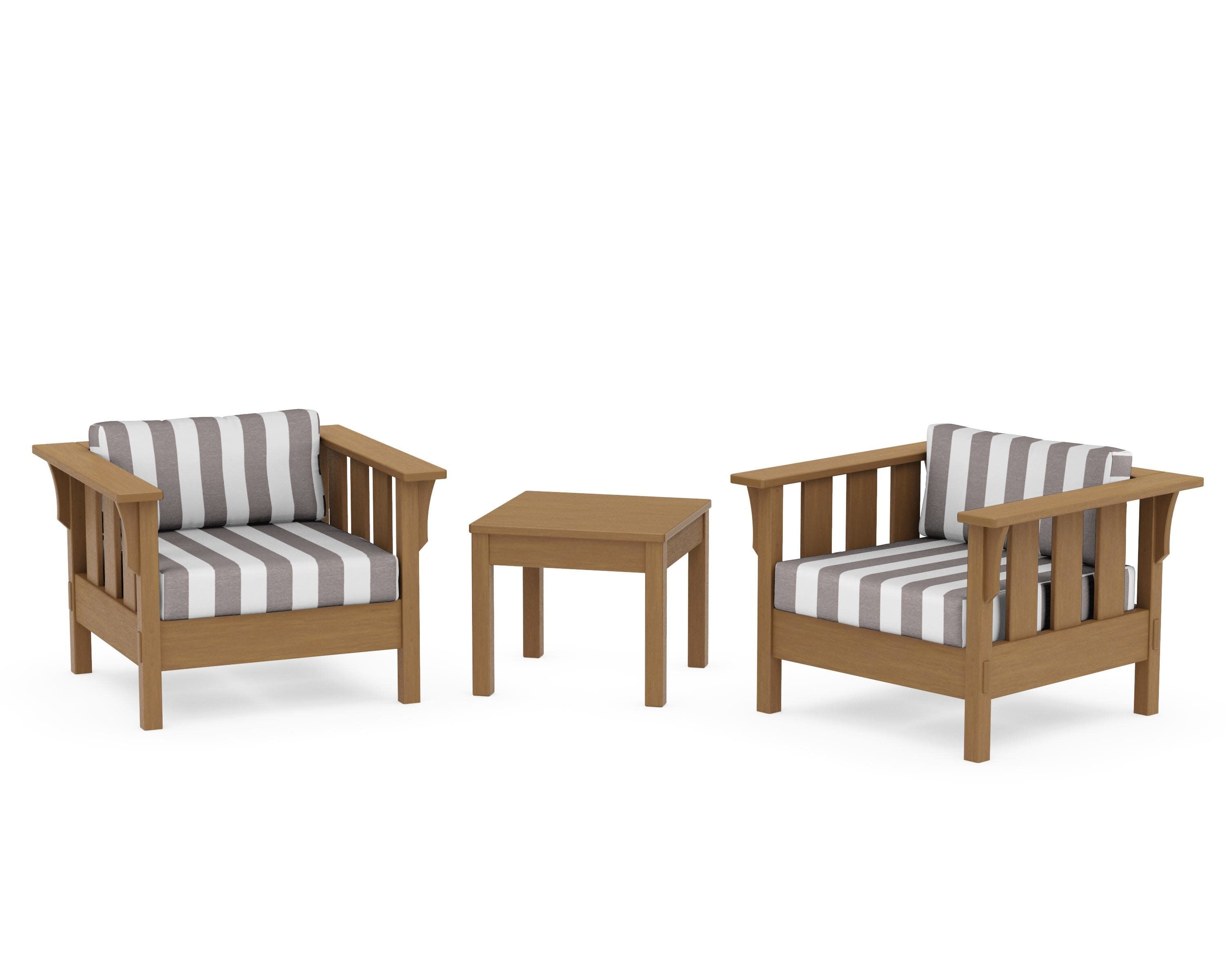 Acadia 3-Piece Deep Seating Set in Natural / Cabana Stripe Grey Mist