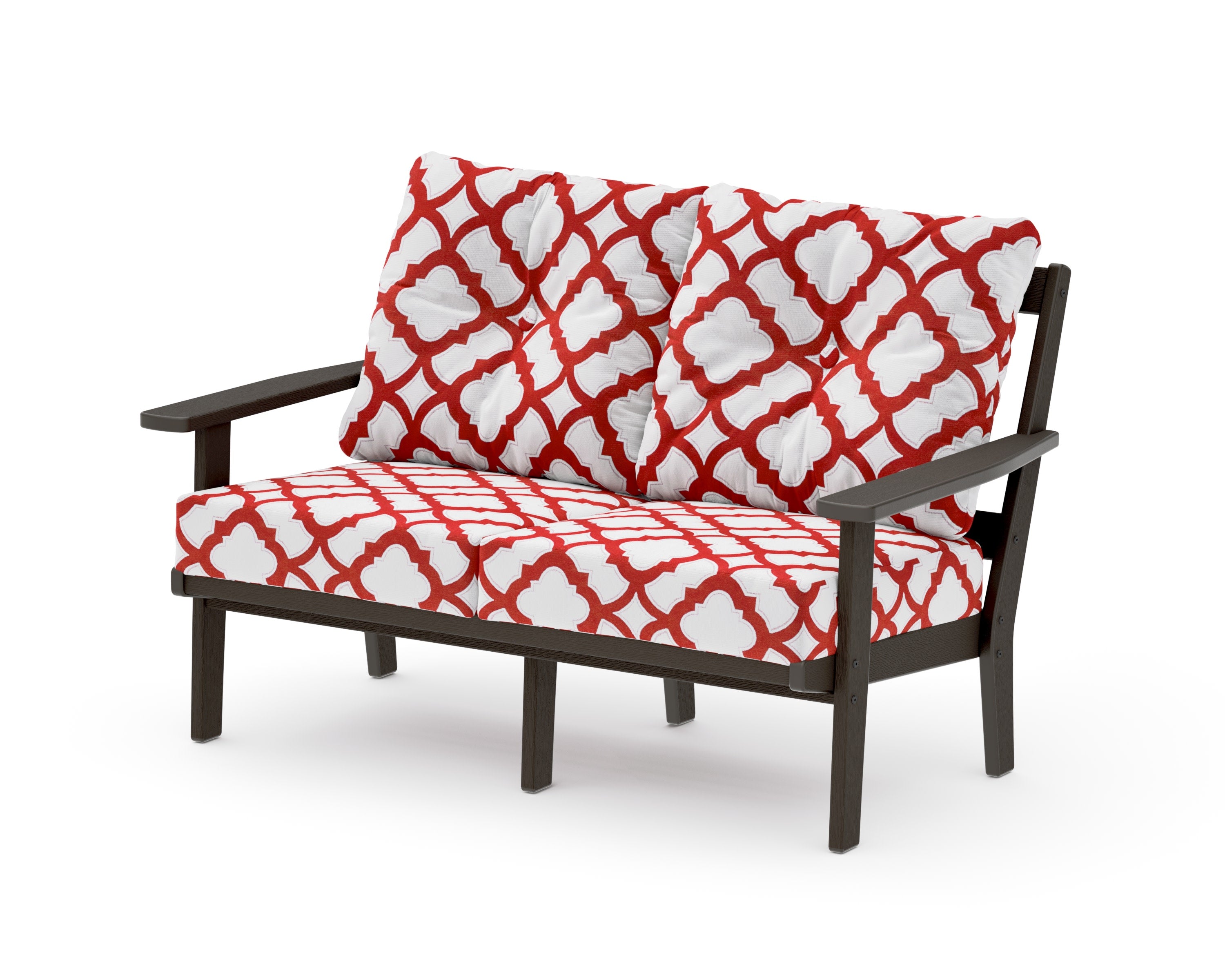 Oxford Deep SeatingLoveseat in Vintage Coffee / Trellis Crimson