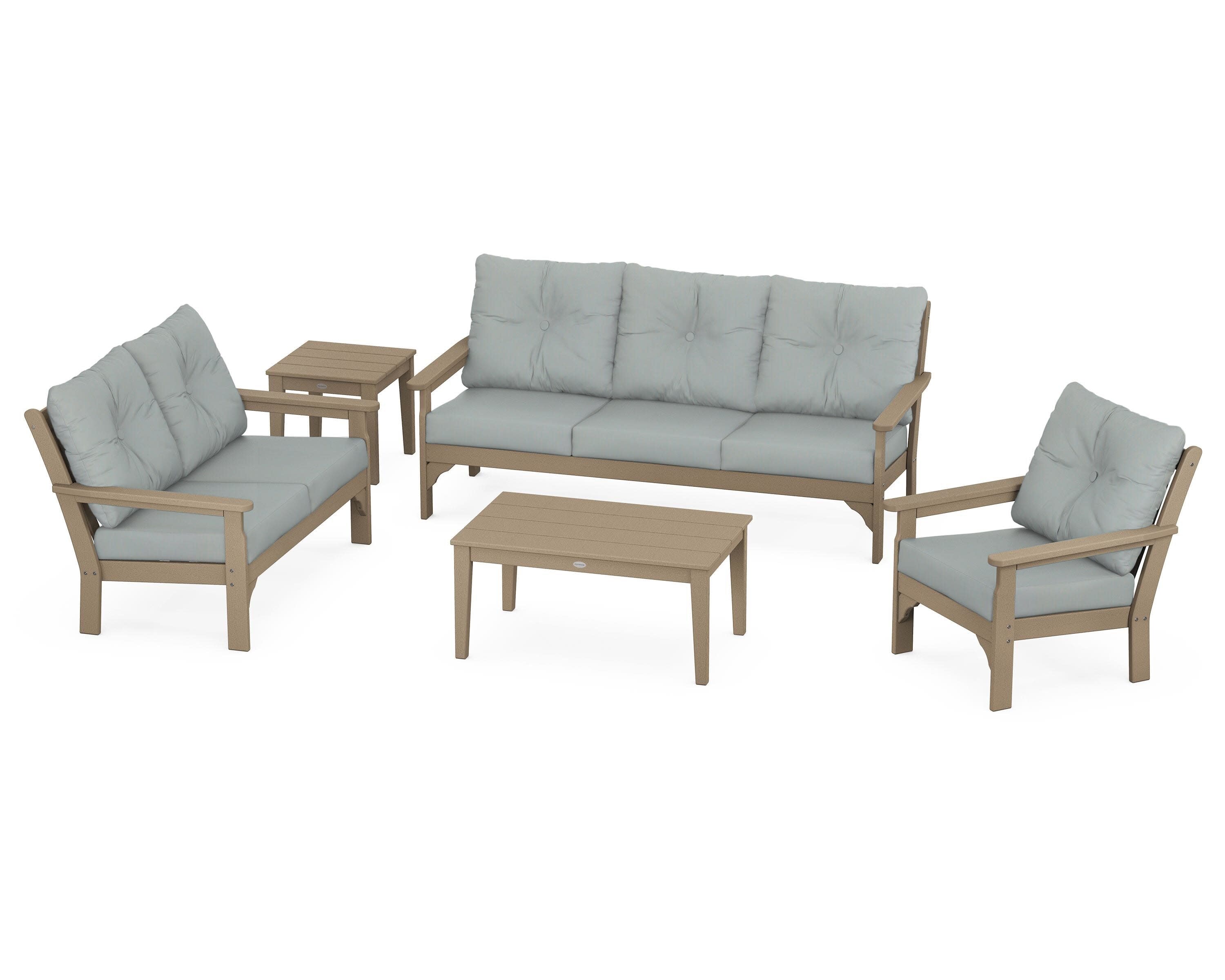 Vineyard 5 Piece Deep Seating Set in Vintage Sahara / Spa