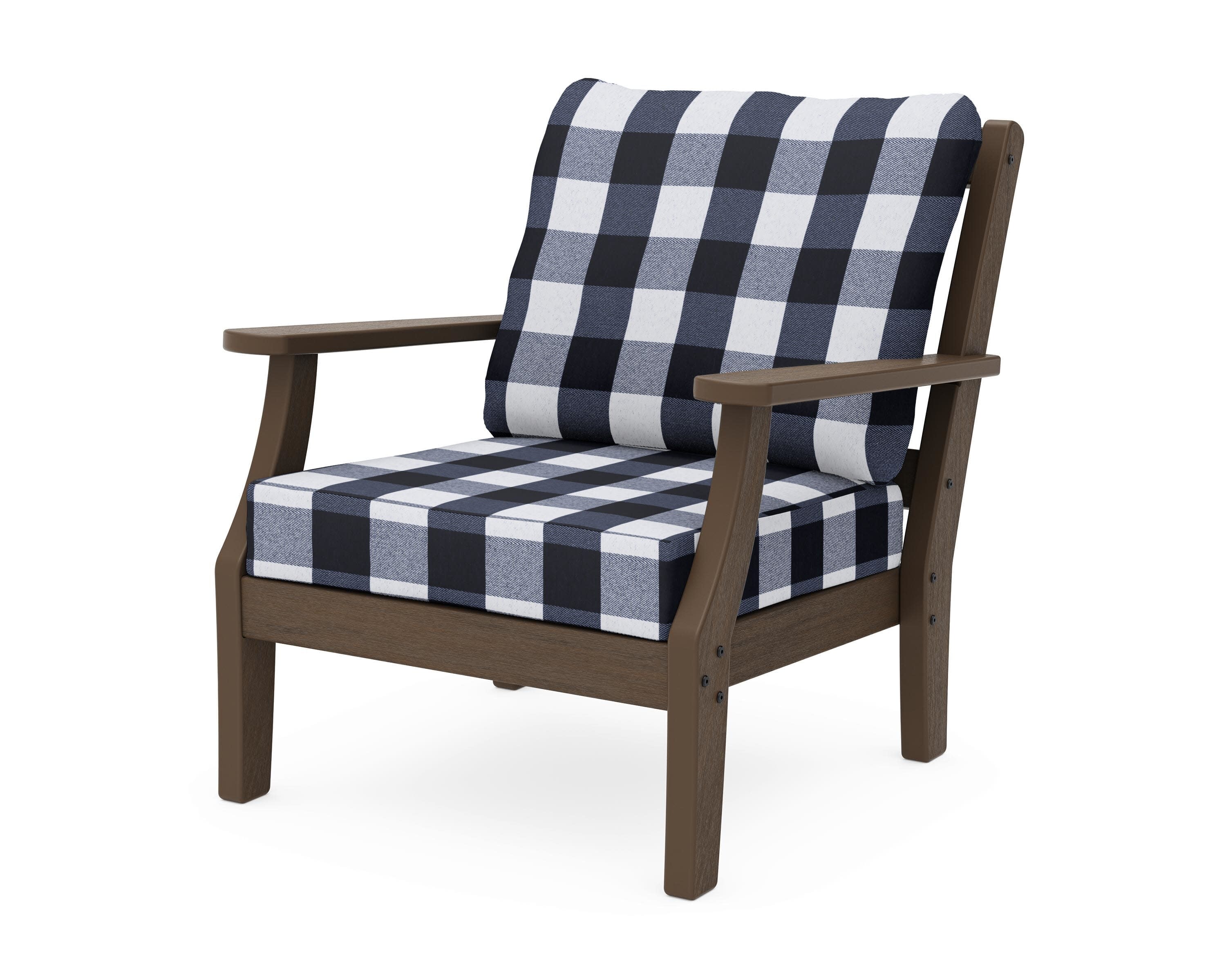 Chinoiserie Deep Seating Chair in Kona / Buffalo Plaid Marine Indigo