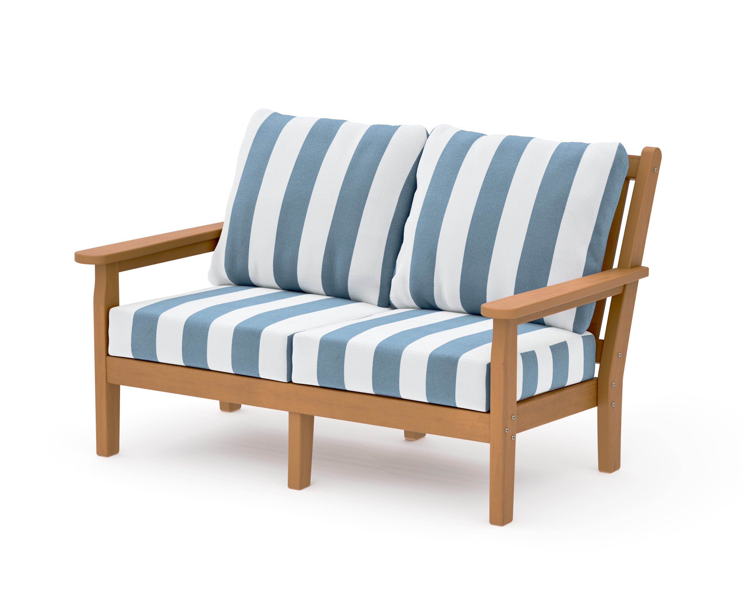 Chippendale Deep Seating Loveseat in Natural / Cabana Stripe Sky Blue