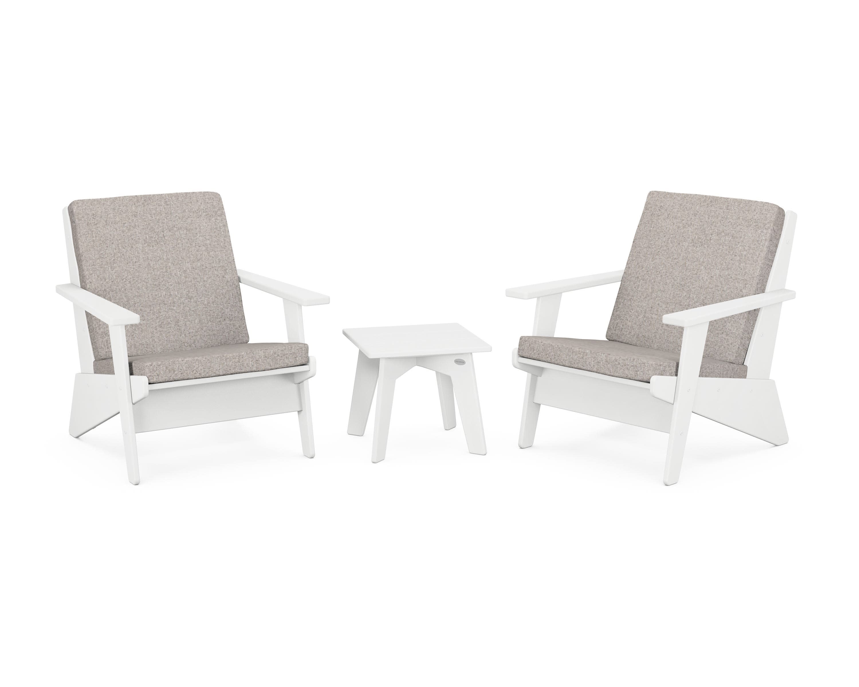 Riviera Modern Lounge 3-Piece Set in White / Weathered Tweed