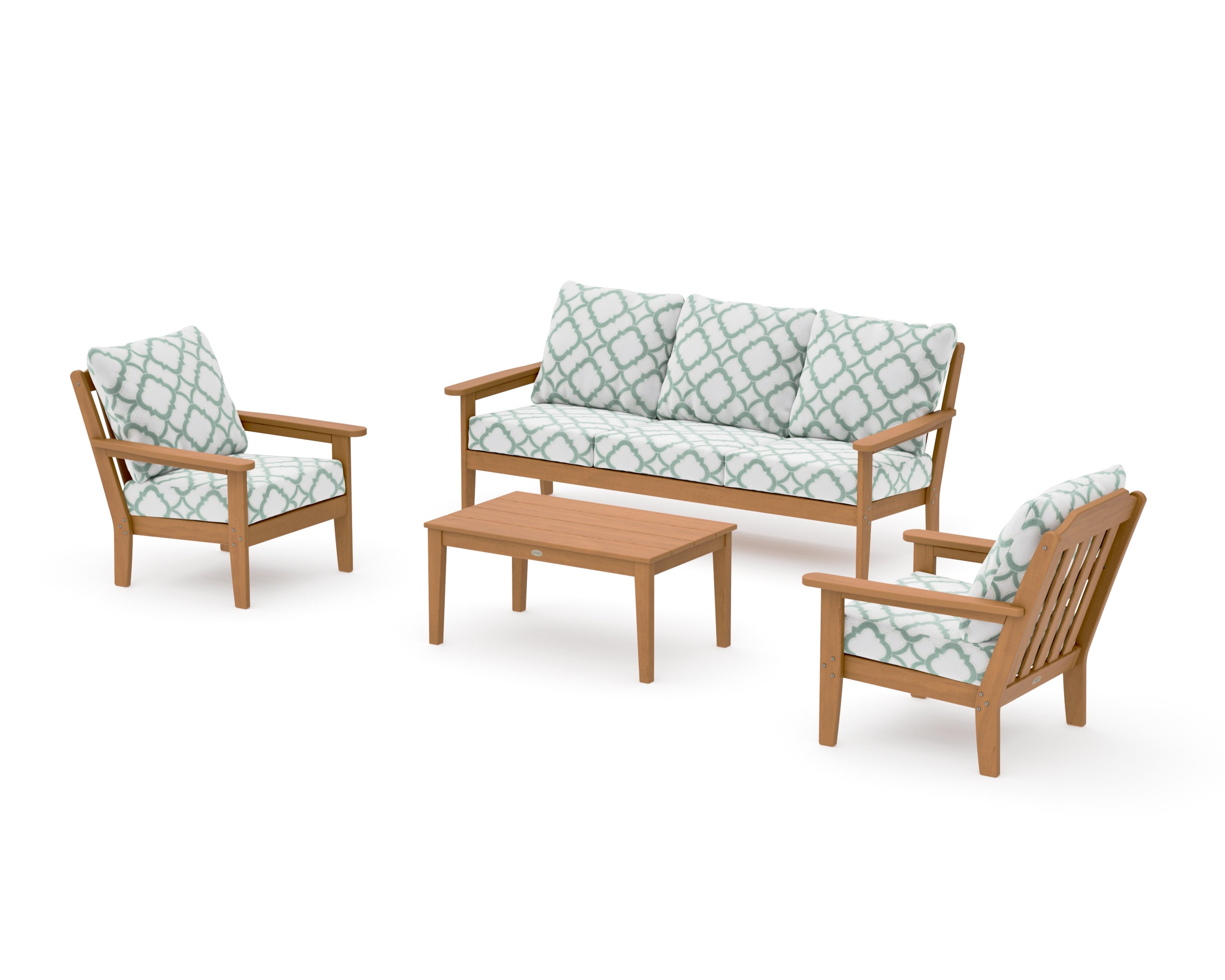 Cottage 4-Piece Deep Seating Set with Sofa in Natural / Trellis Glacier Spa
