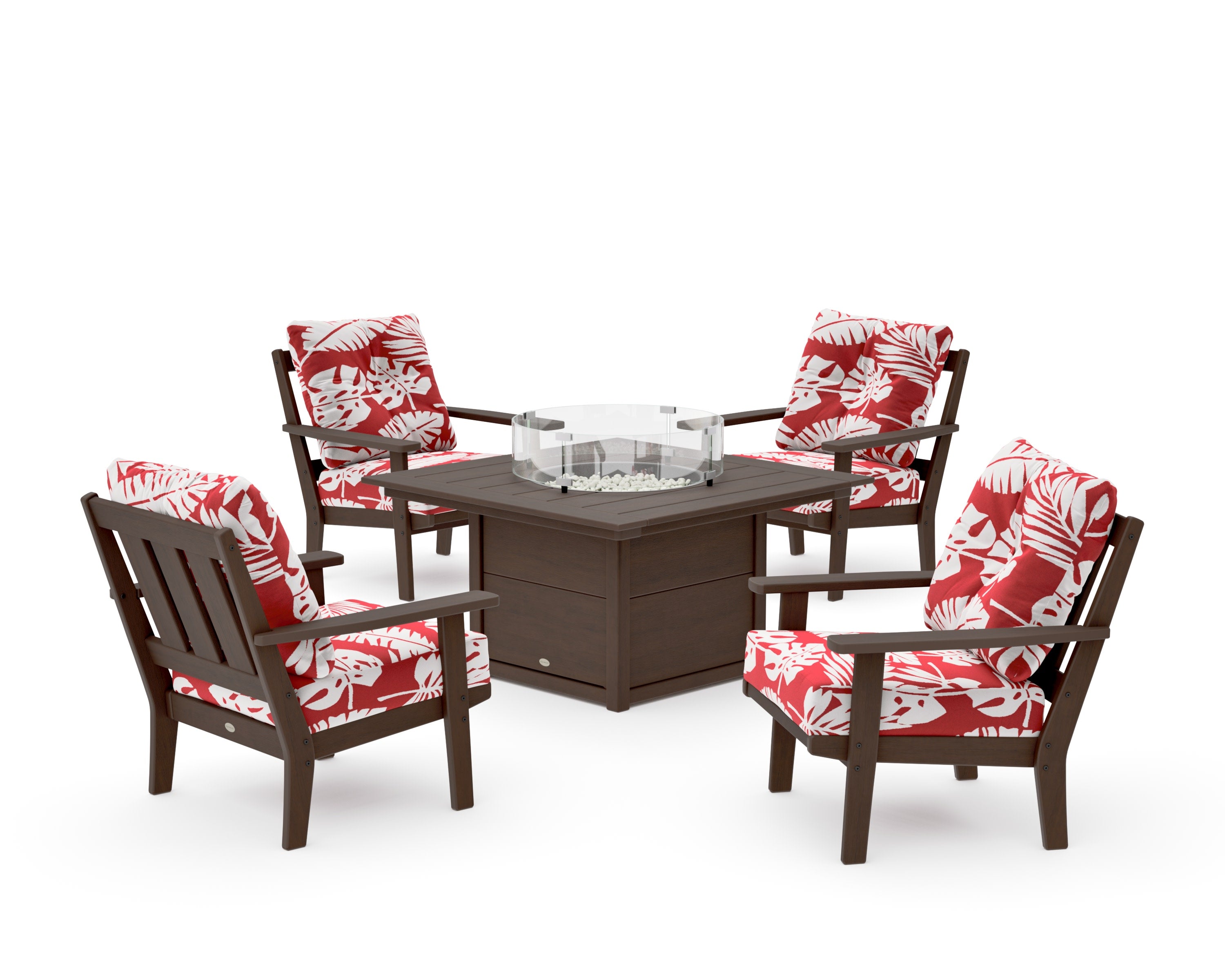 Oxford 5-Piece Deep Seating Set with Fire Pit Table in Kona / Leaf Crimson