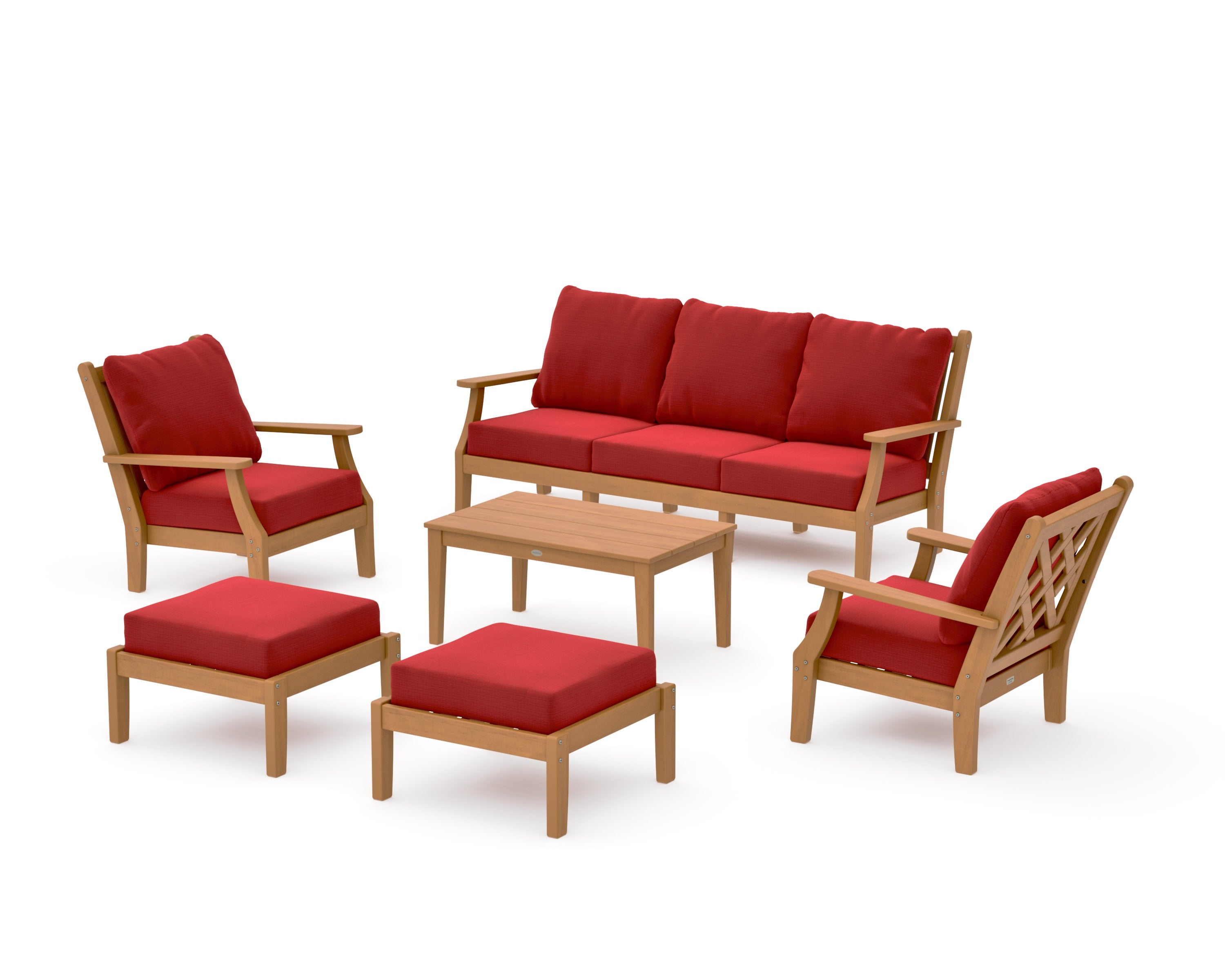 Wovendale 6-Piece Lounge Sofa Set in Natural / Crimson Linen