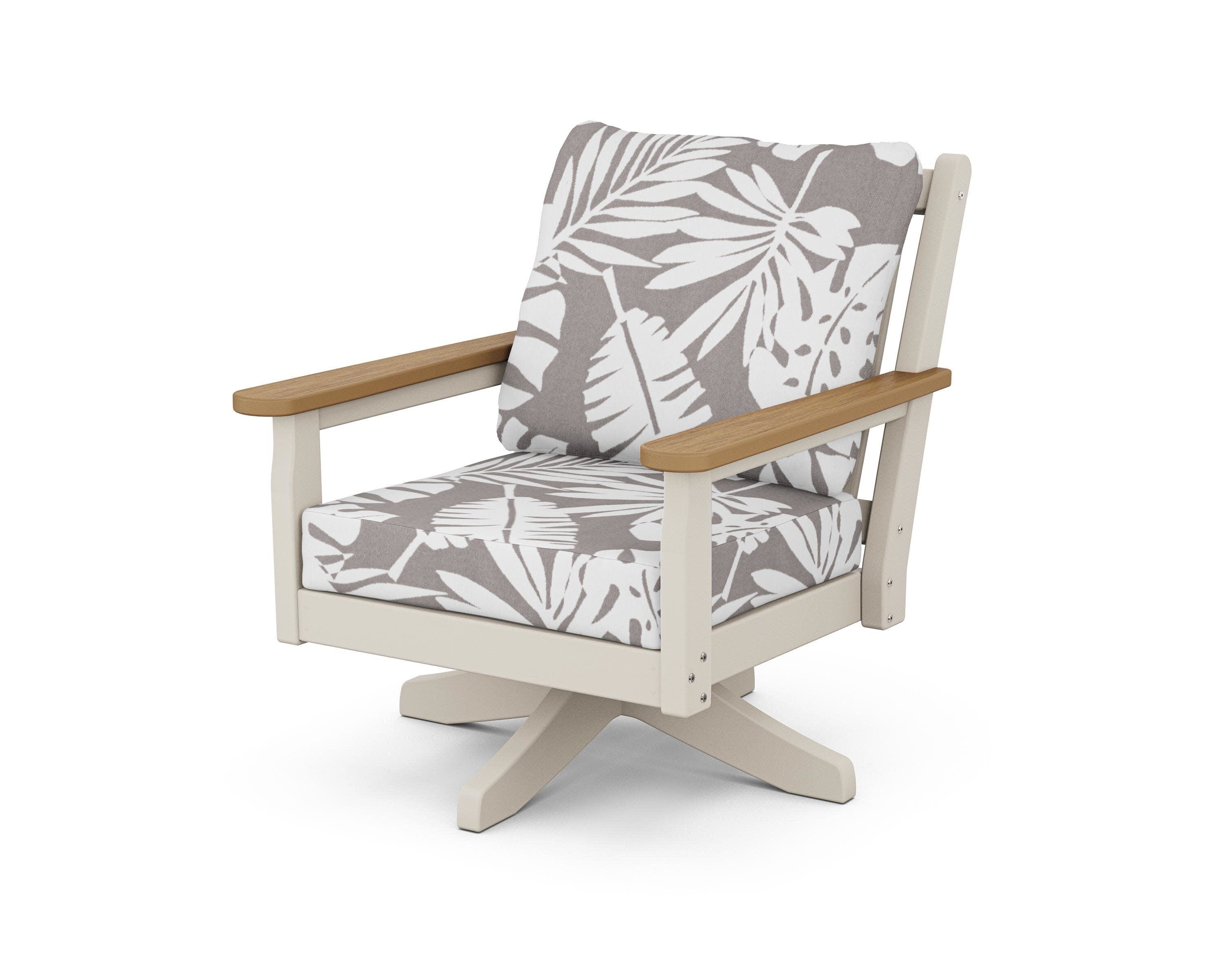 Chippendale Deep Seating Swivel Chair in Sand / Natural / Leaf Grey Mist