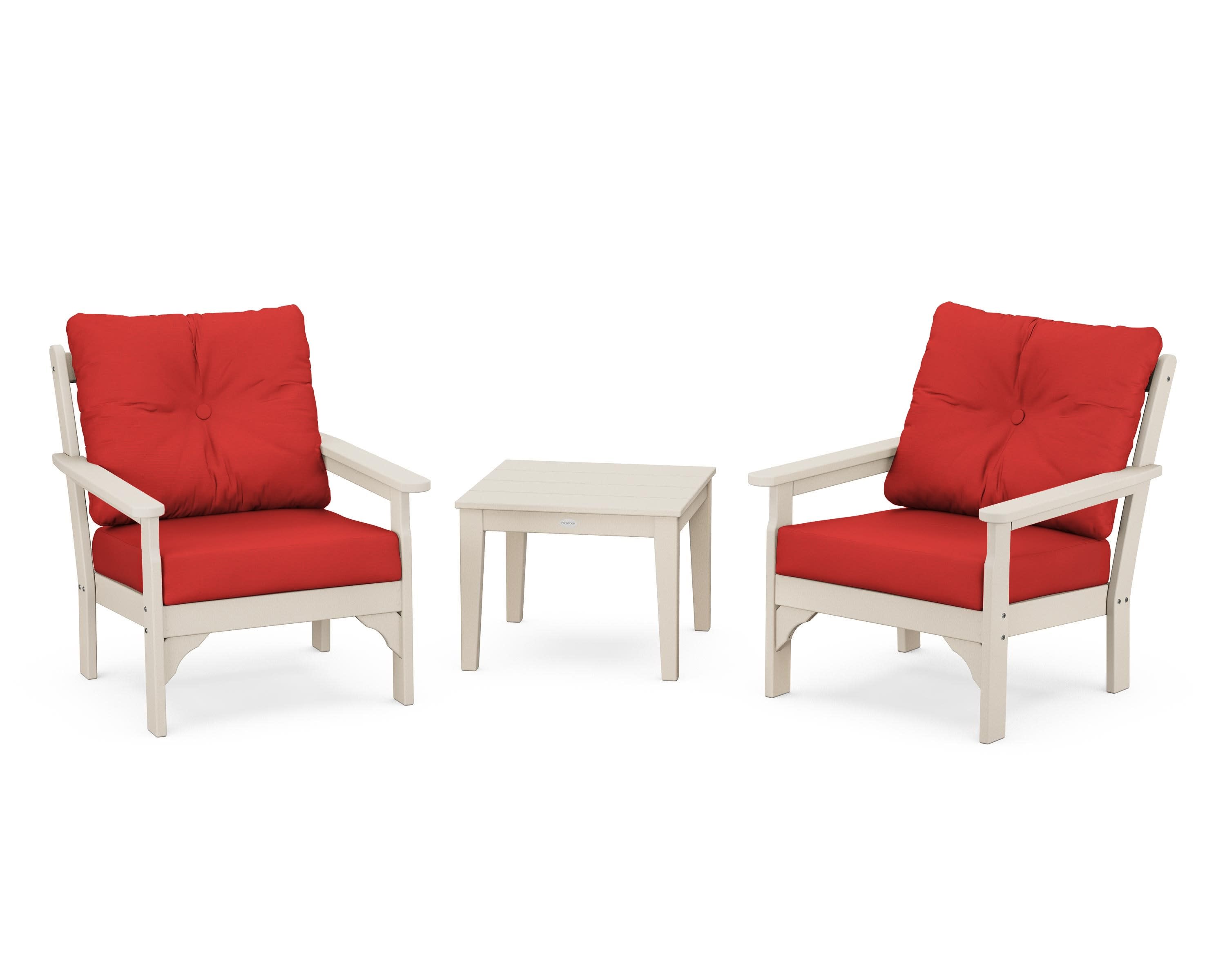 Vineyard 3-Piece Deep Seating Set in Sand / Crimson Linen