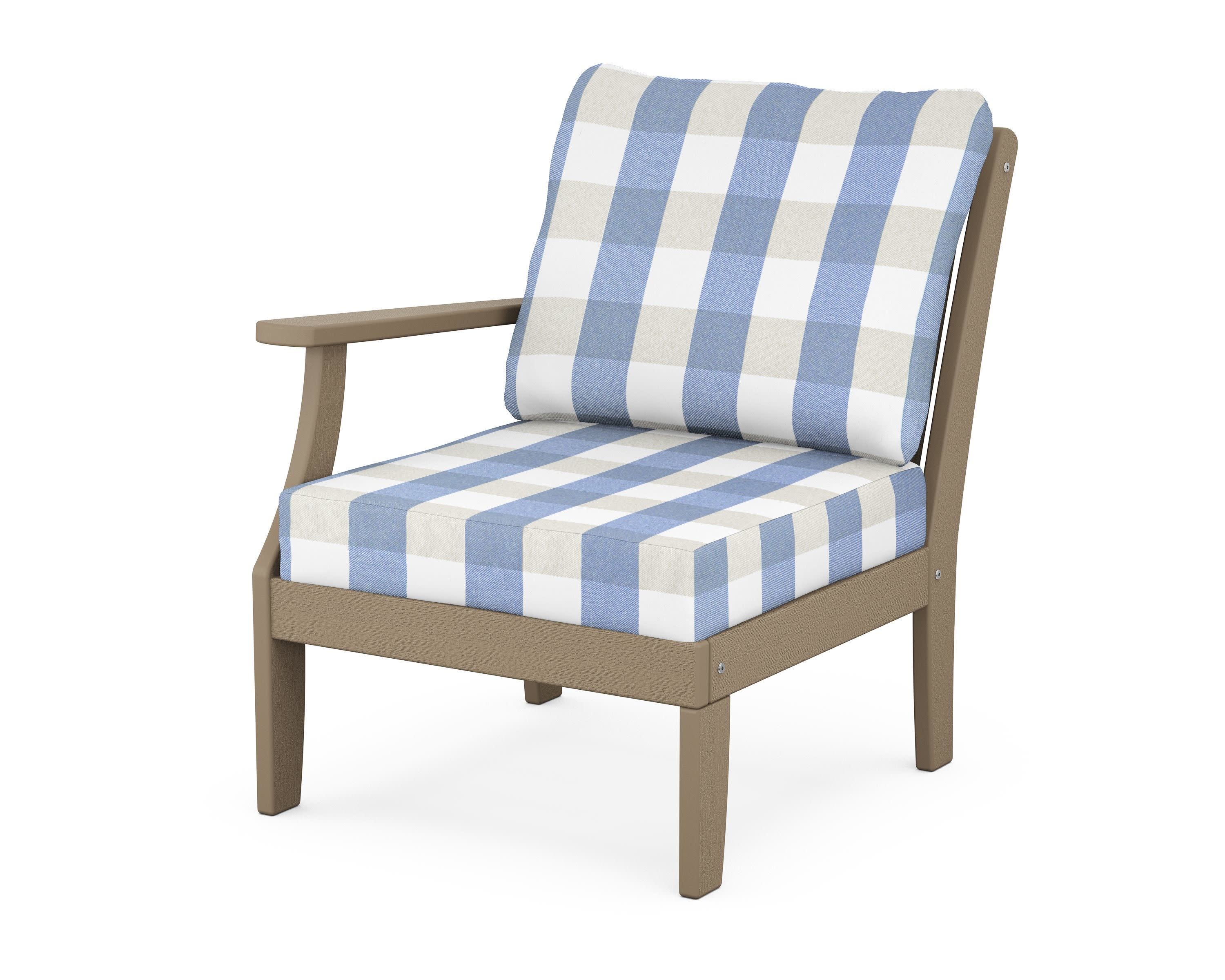 Braxton Modular Left Arm Chair in Vintage Sahara / Buffalo Plaid Sky Blue