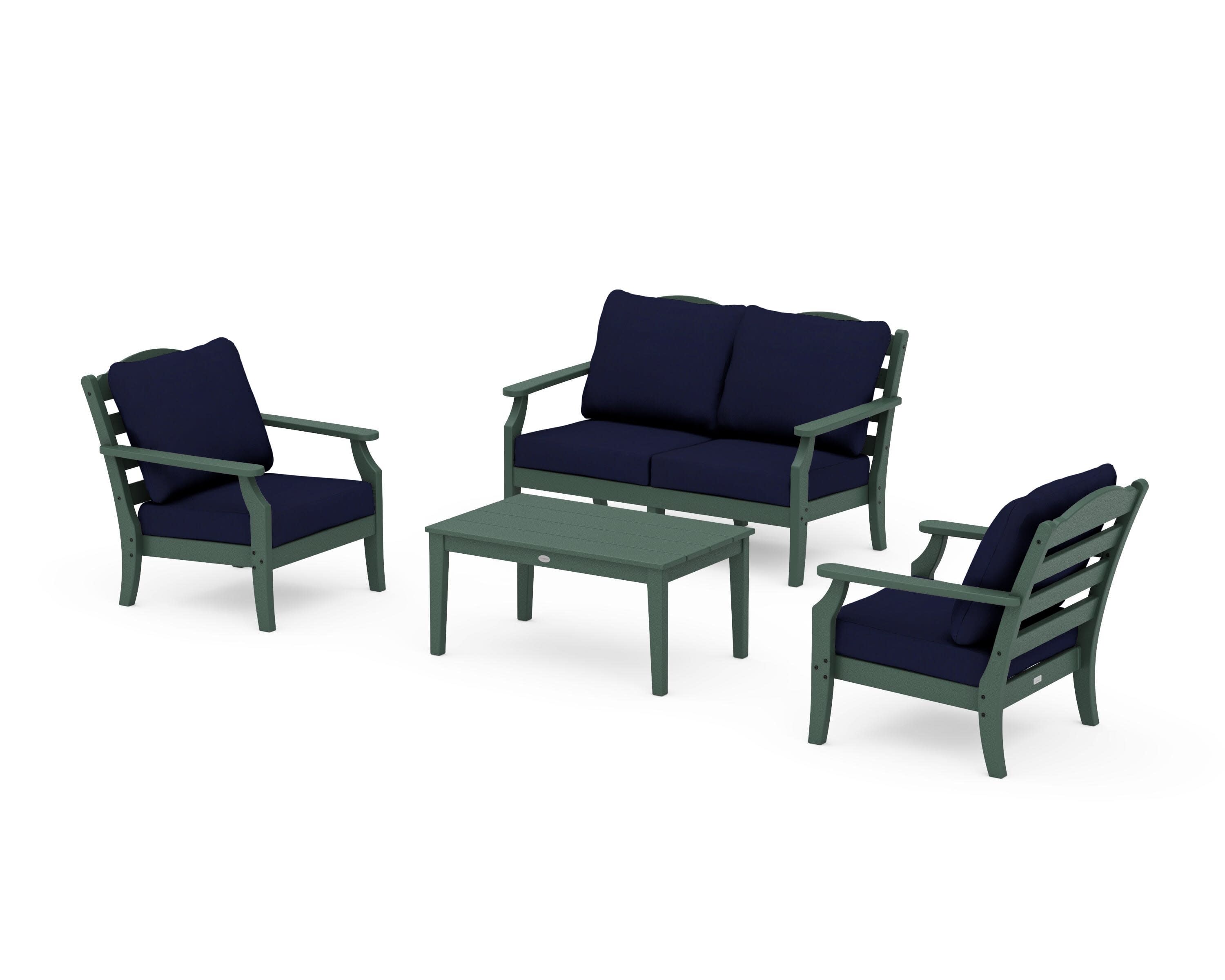 Savannah 4-Piece Deep Seating Set with Loveseat in Green / Navy