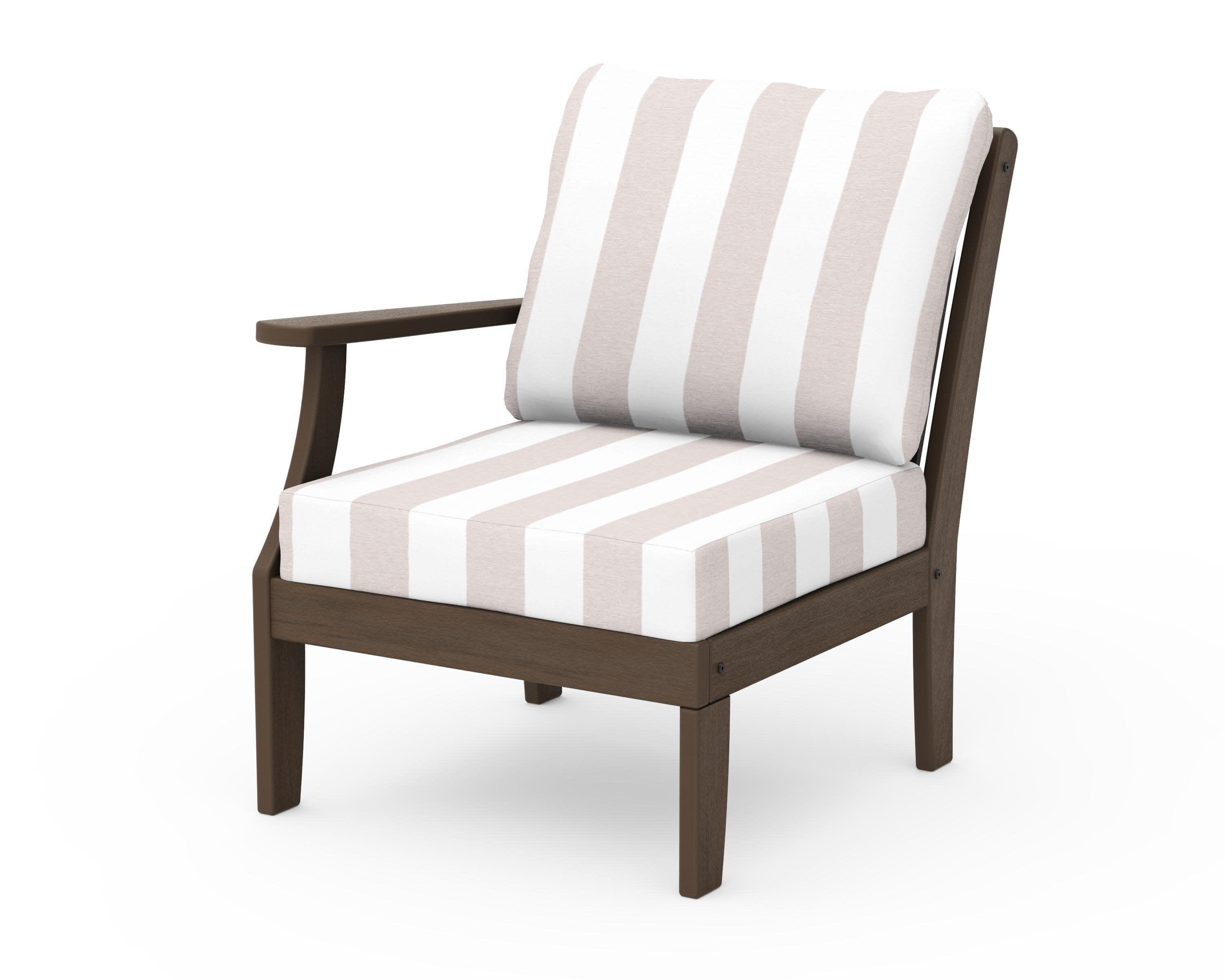 Braxton Modular Left Arm Chair in Kona / Cabana Stripe Dune Burlap