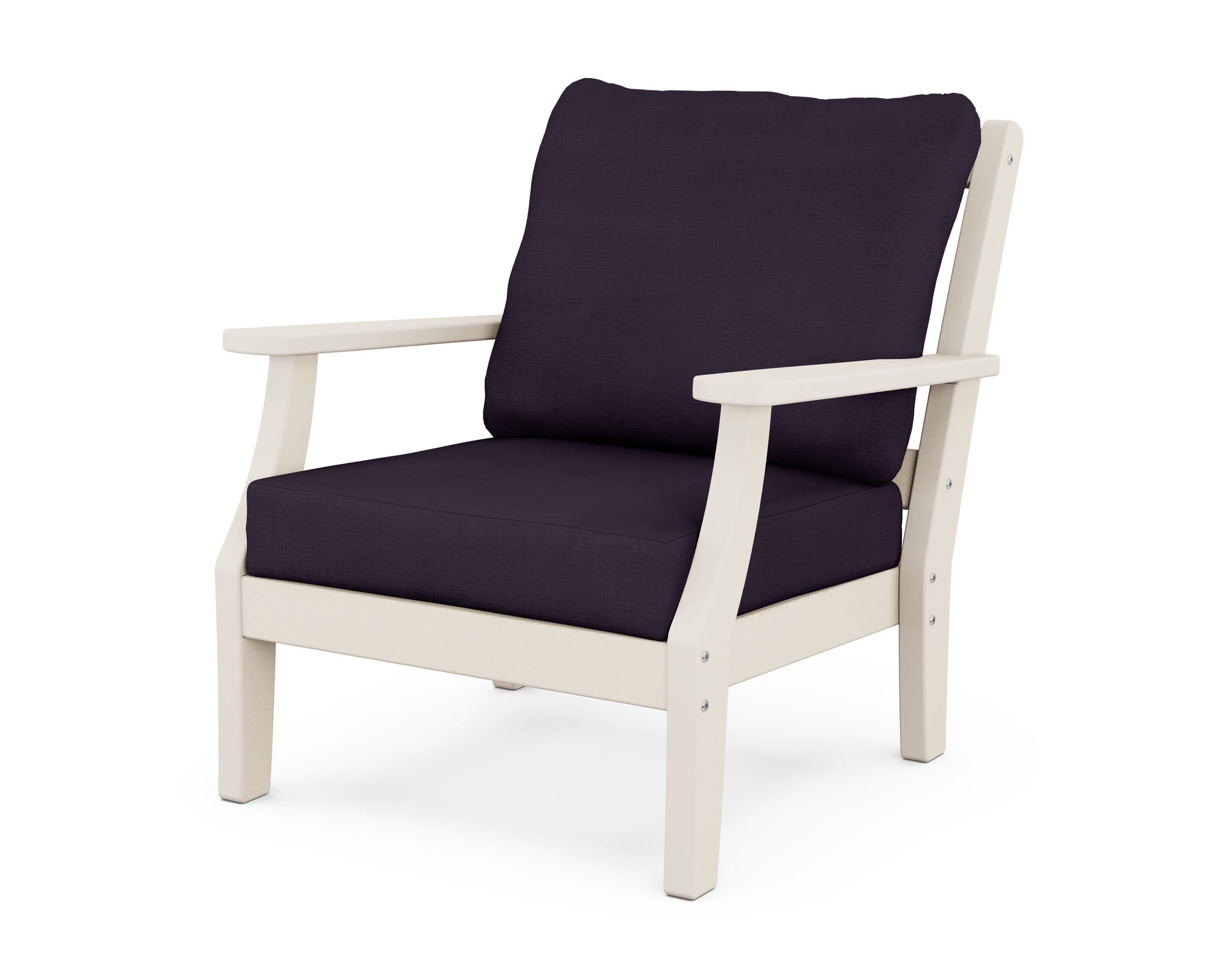 Chinoiserie Deep Seating Chair in Sand / Navy Linen