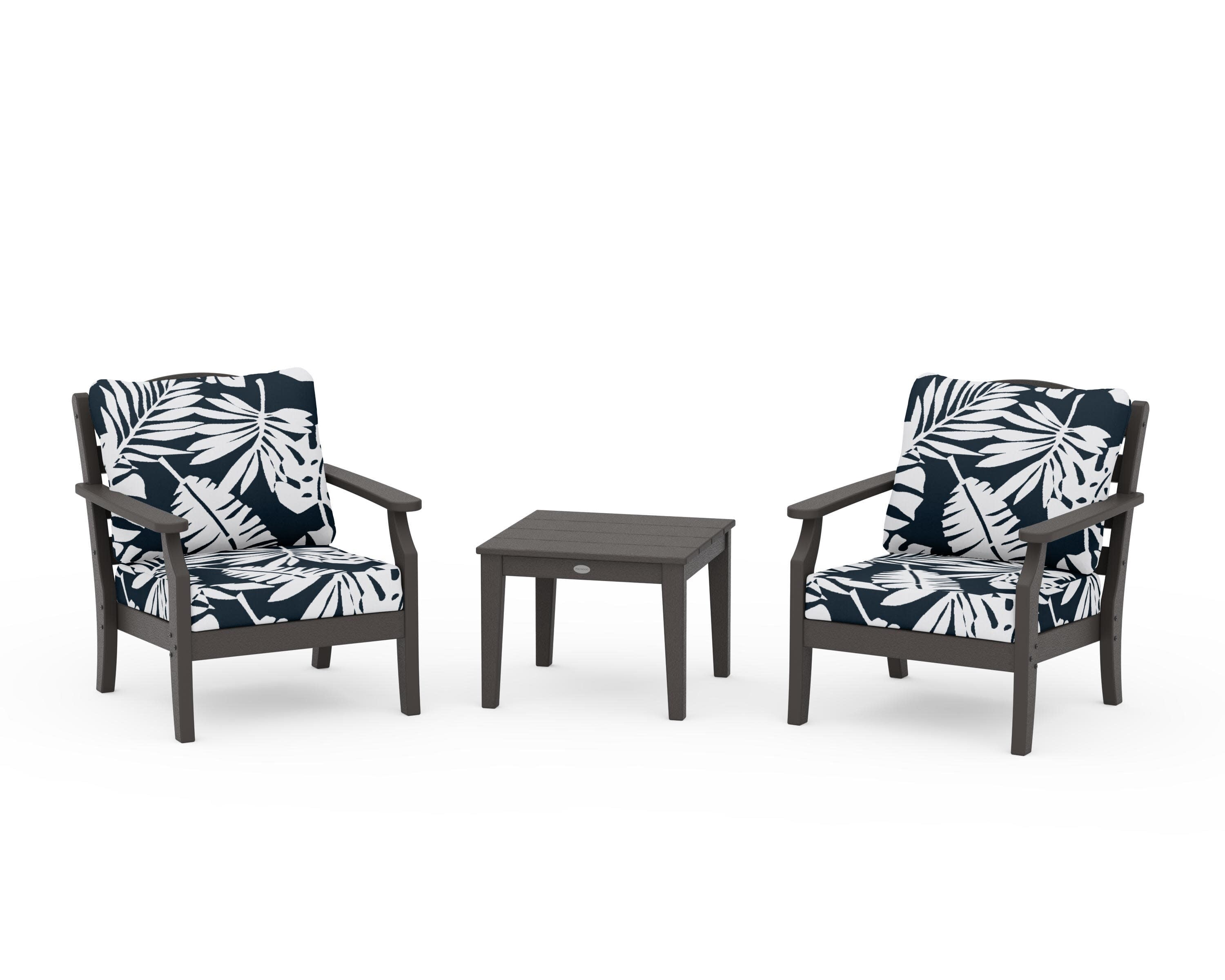 Savannah 3-Piece Deep Seating Set in Vintage Coffee / Leaf Marine Indigo