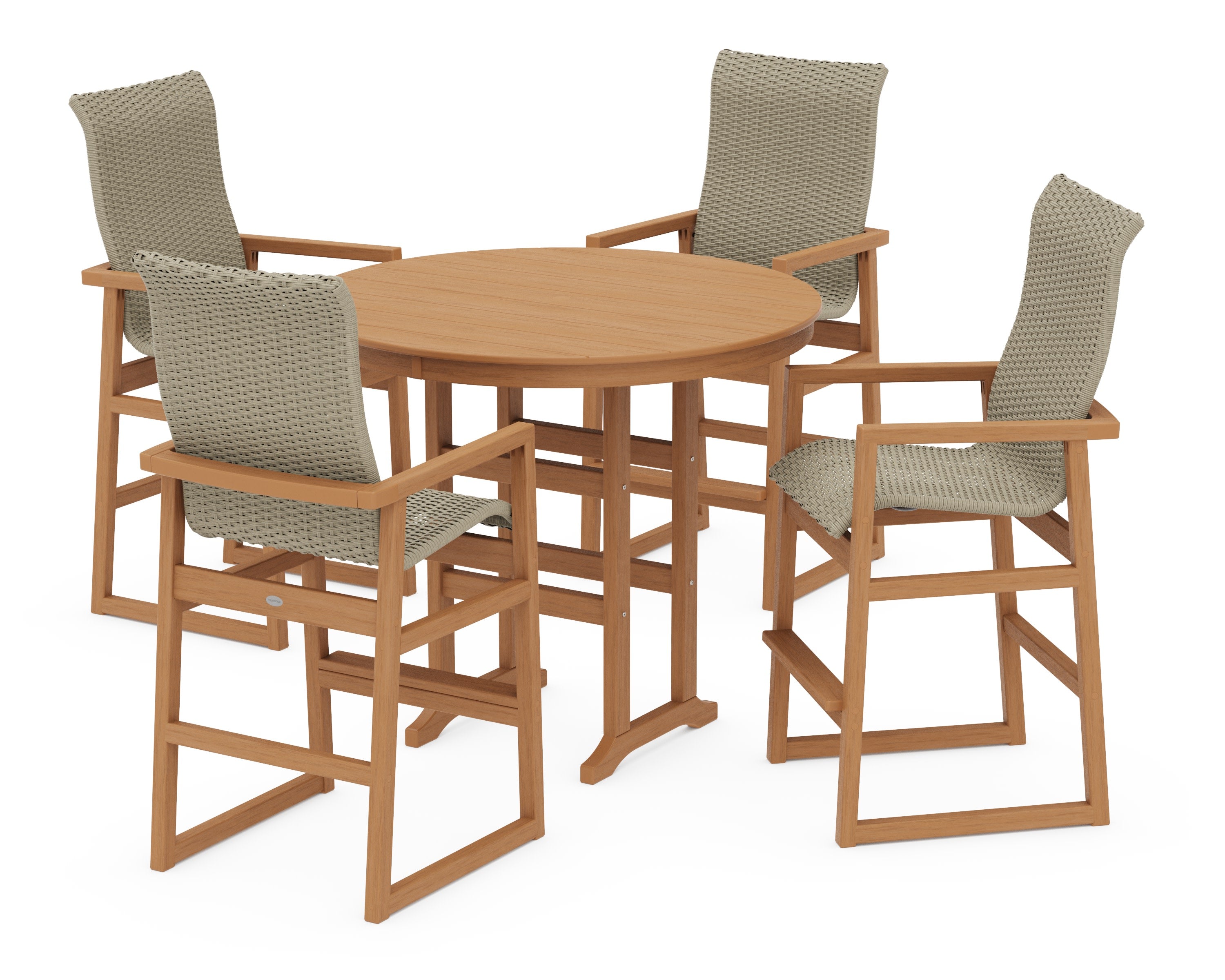 EDGE Woven Highback 5-Piece Round Farmhouse Bar Set in Natural / Dune Grass