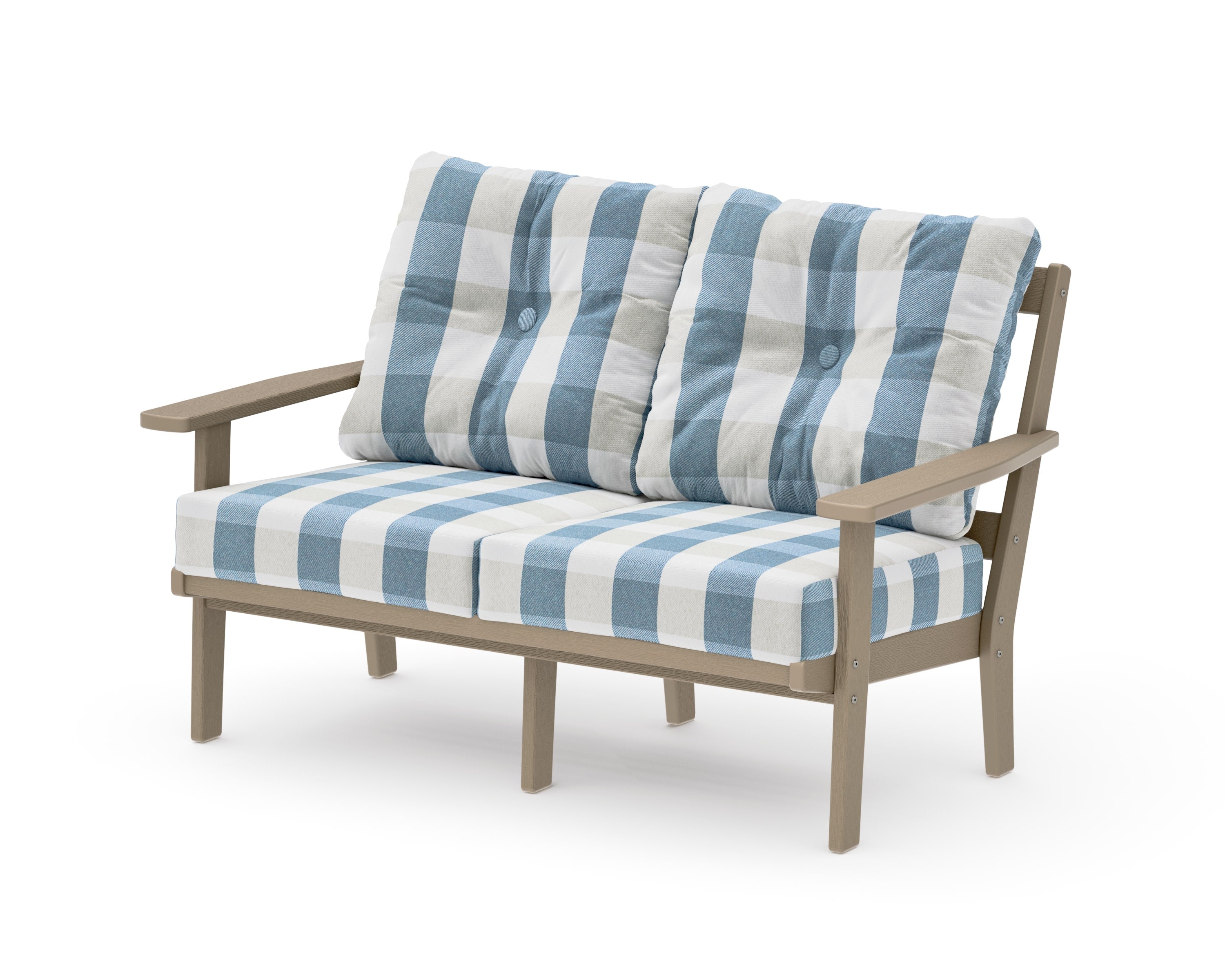 Oxford Deep SeatingLoveseat in Vintage Sahara / Buffalo Plaid Sky Blue