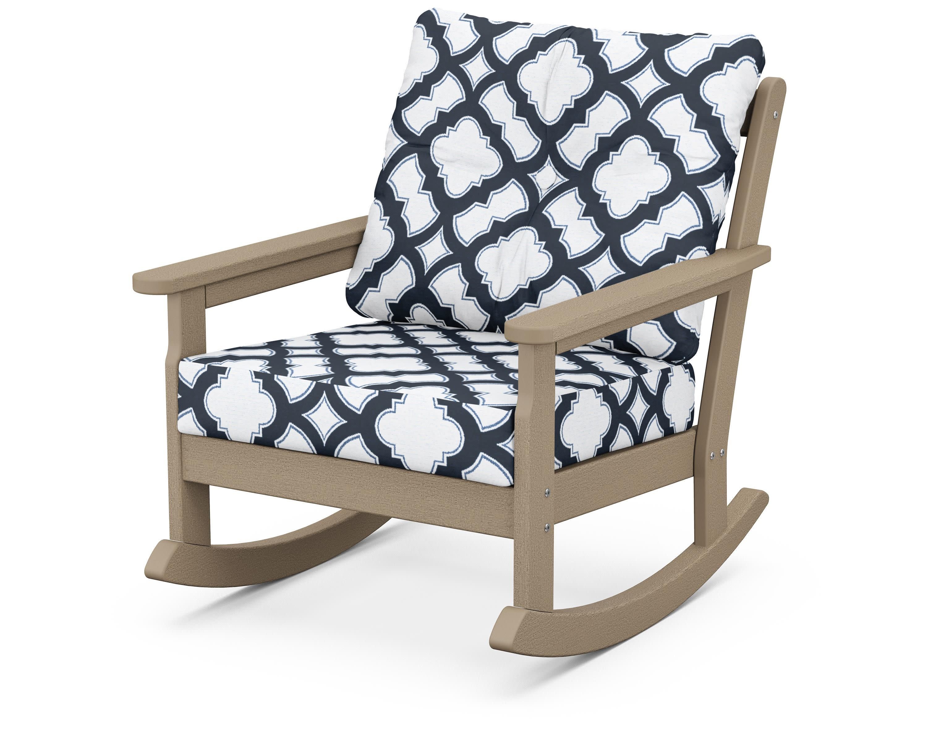 Vineyard Deep Seating Rocking Chair in Vintage Sahara / Trellis Marine Indigo