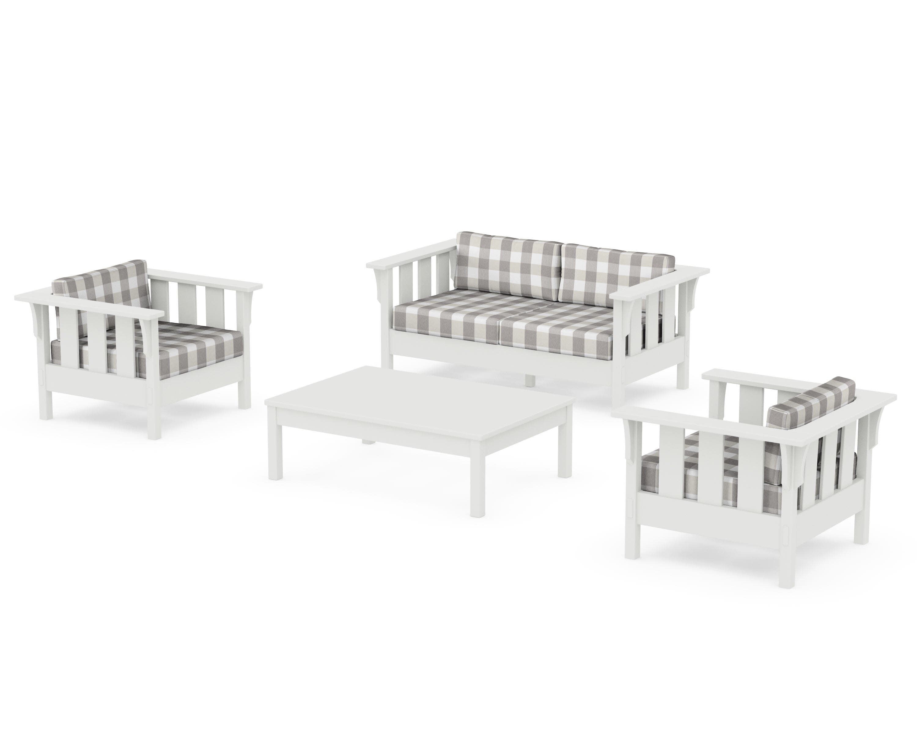 Acadia 4-Piece Deep Seating Set with Loveseat in Vintage White / Buffalo Plaid Grey Mist
