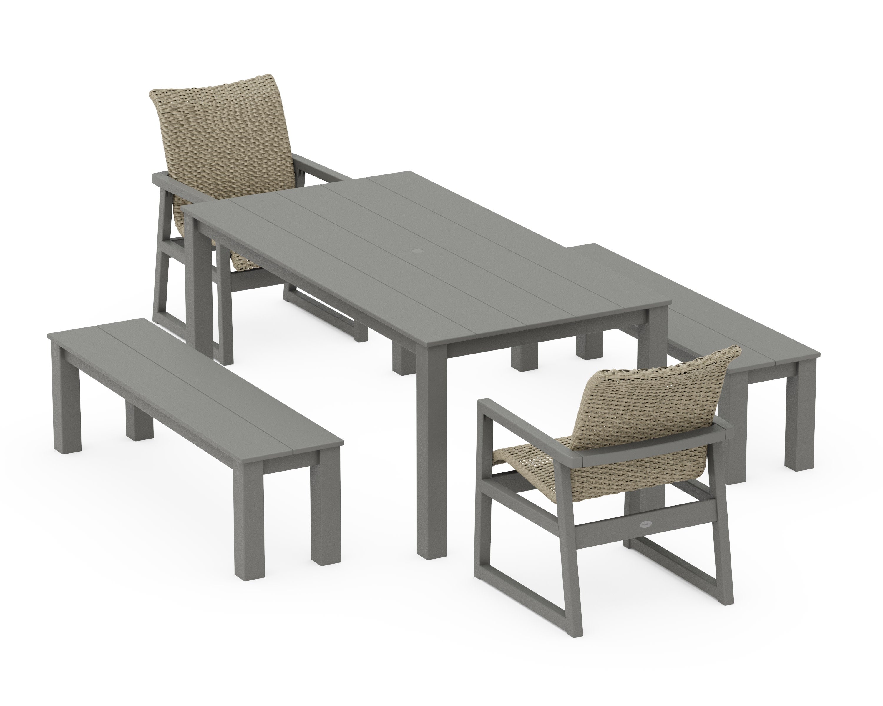 EDGE Woven 5-Piece Parsons Dining Set with Benches