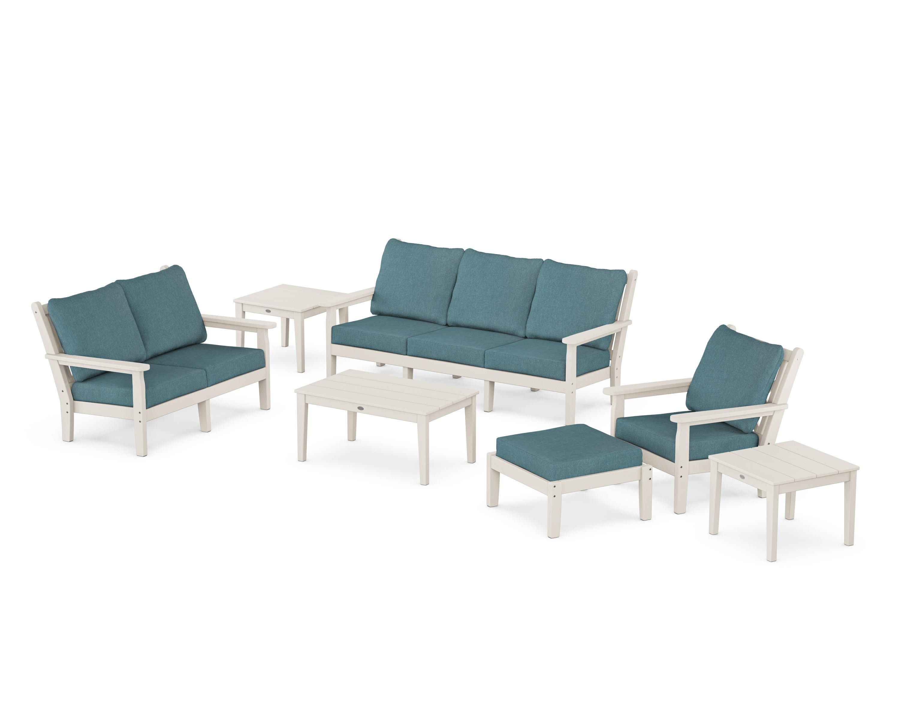 Chippendale 7-Piece Deep Seating Set in Sand / Ocean Teal