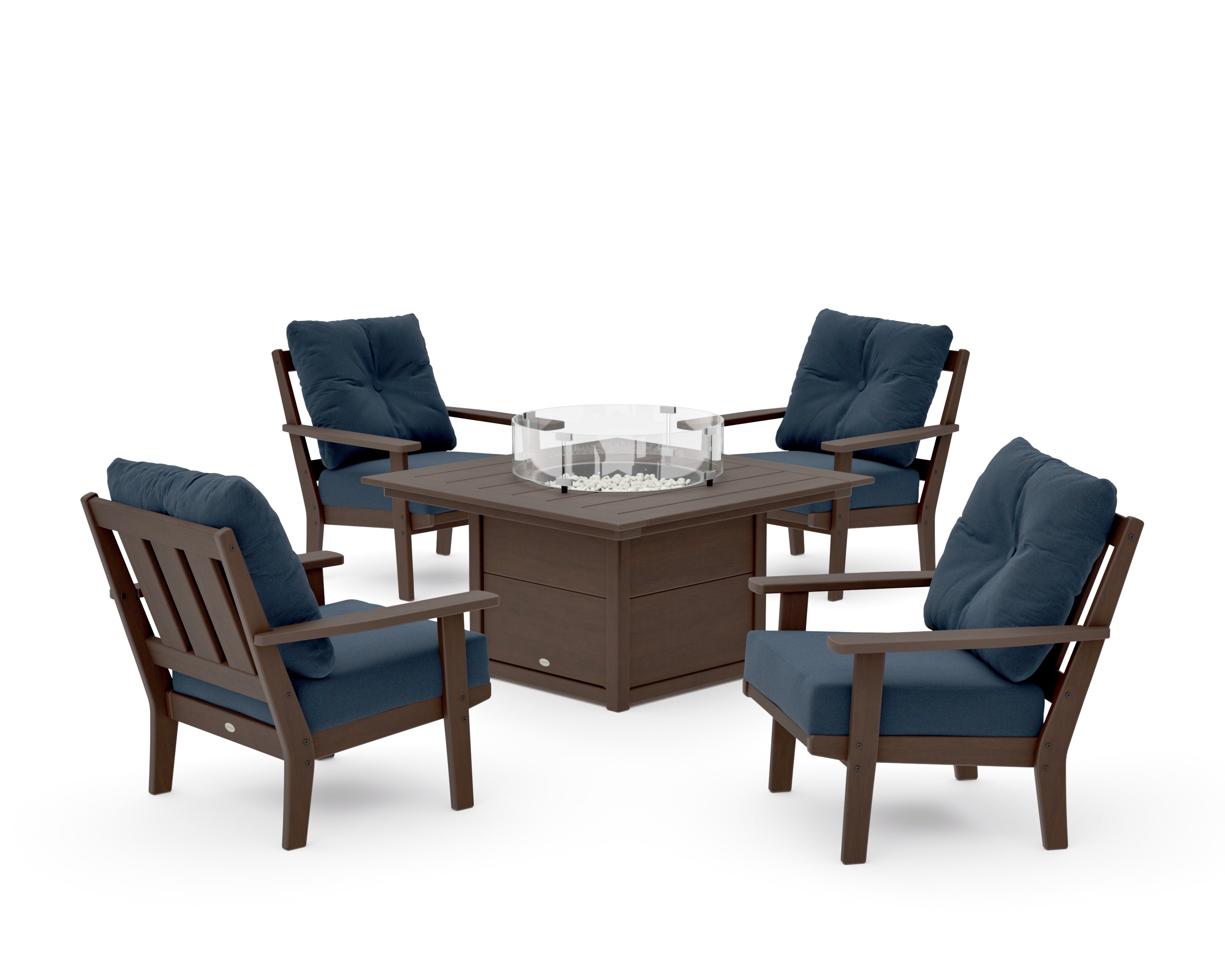 Oxford 5-Piece Deep Seating Set with Fire Pit Table in Kona / Marine Indigo