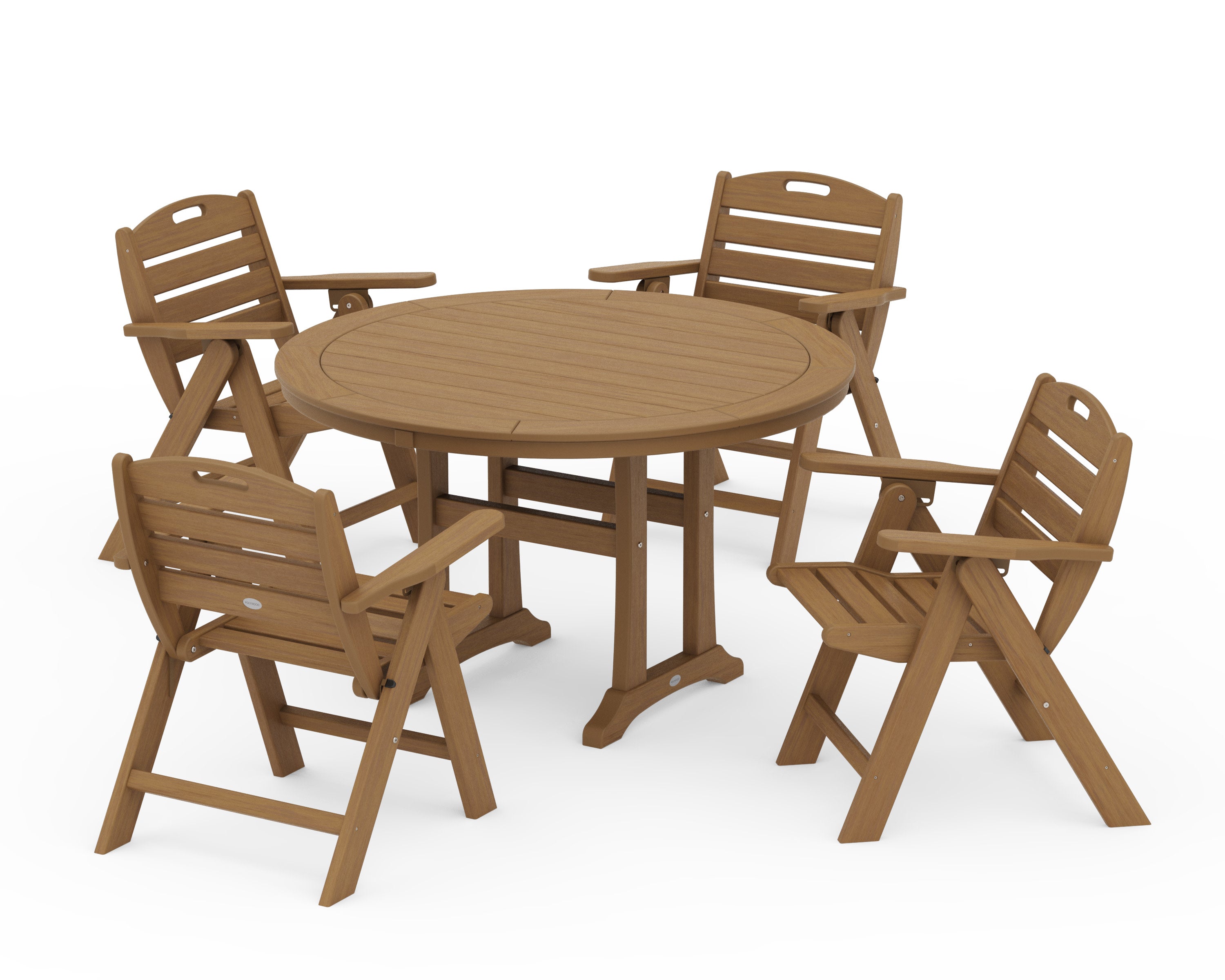 Nautical Folding Lowback Chair 5-Piece Round Dining Set With Trestle Legs in Natural