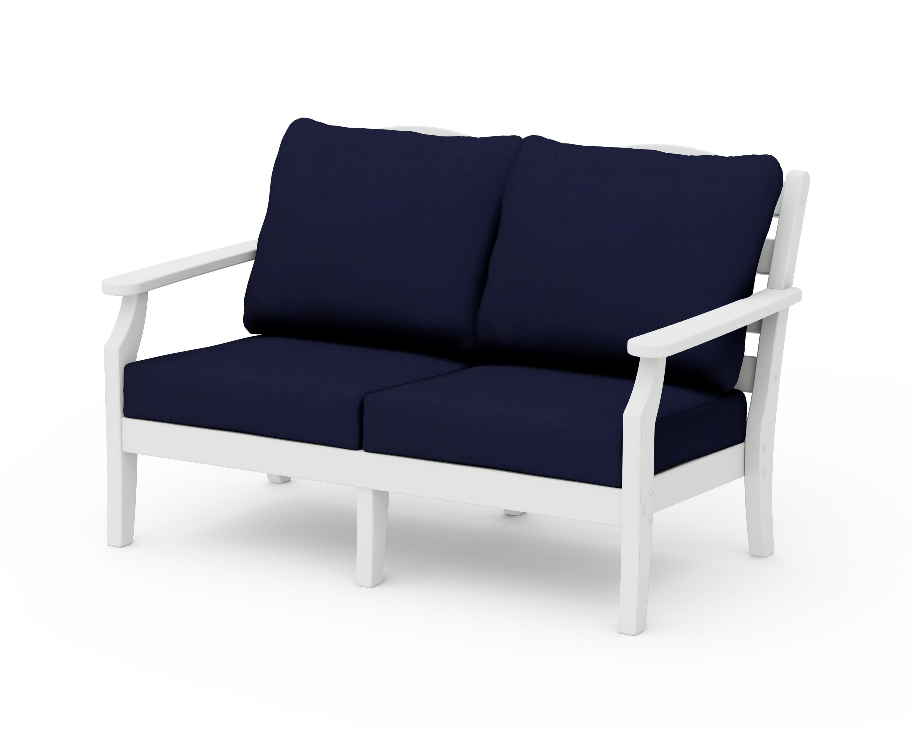 Savannah Deep Seating Loveseat in White / Navy