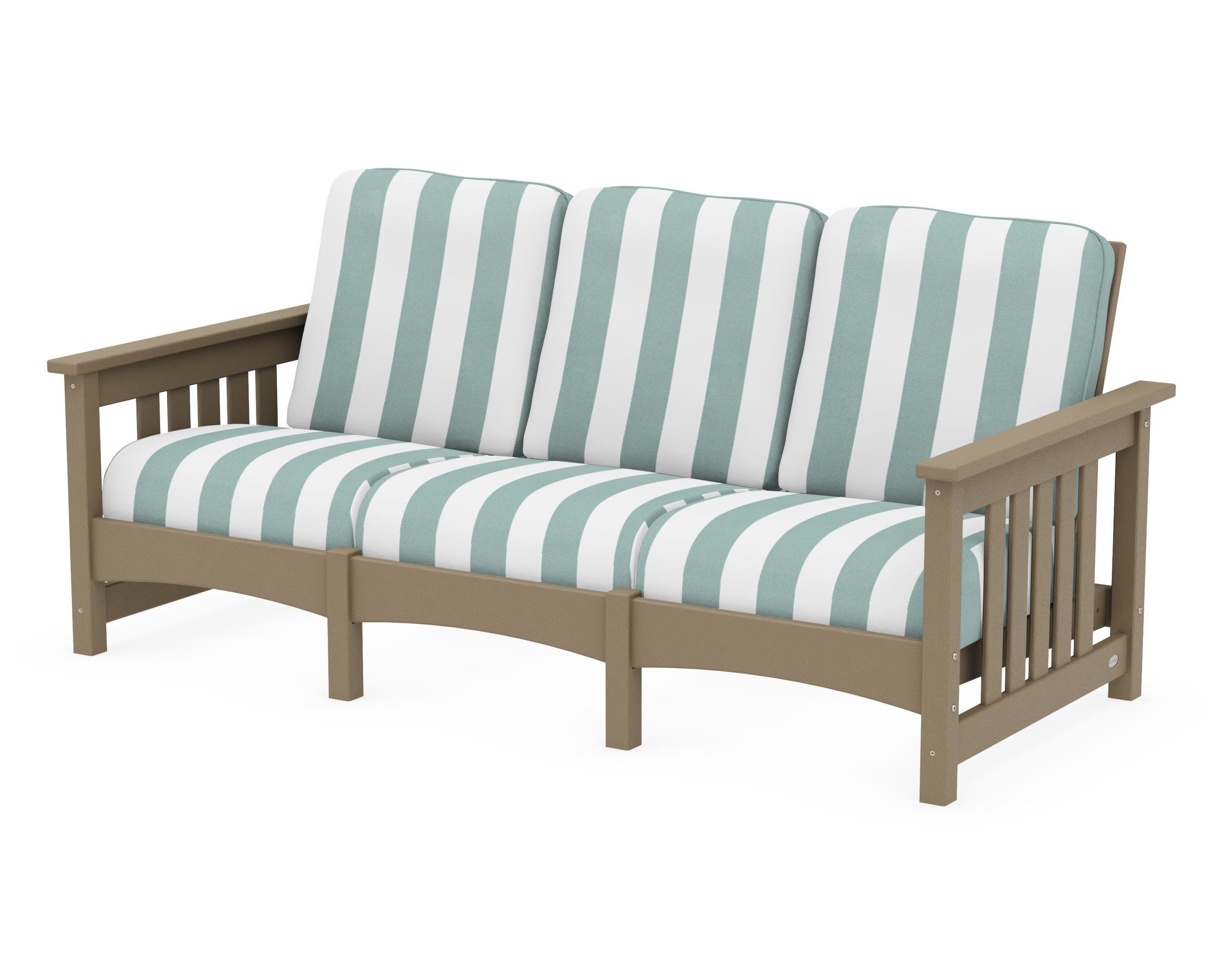 Club Mission Sofa in Vintage Sahara / Cabana Stripe Glacier Spa