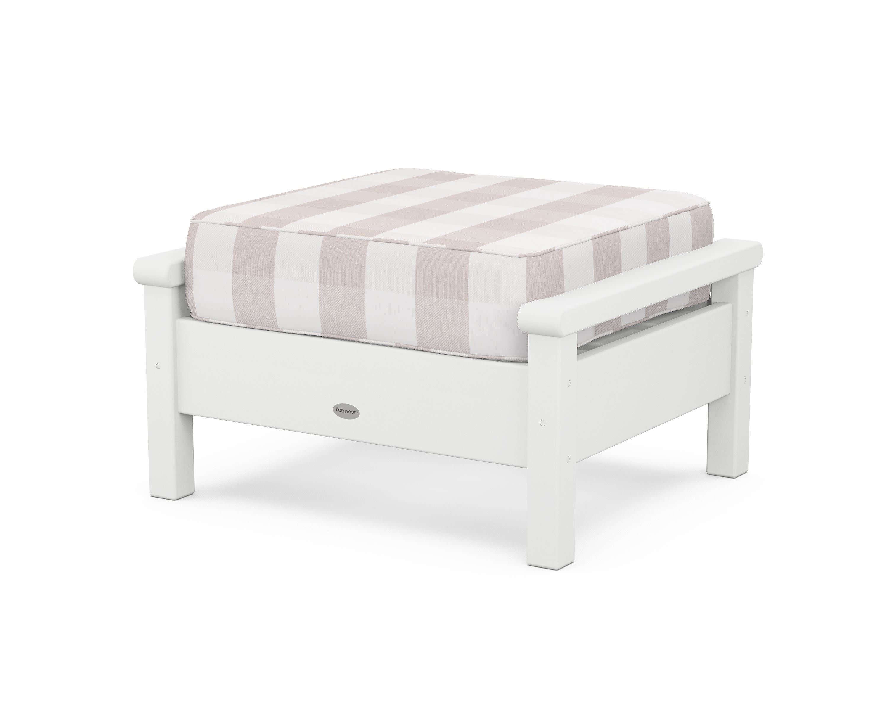 Harbour Deep Seating Ottoman in White / Buffalo Plaid Dune Burlap
