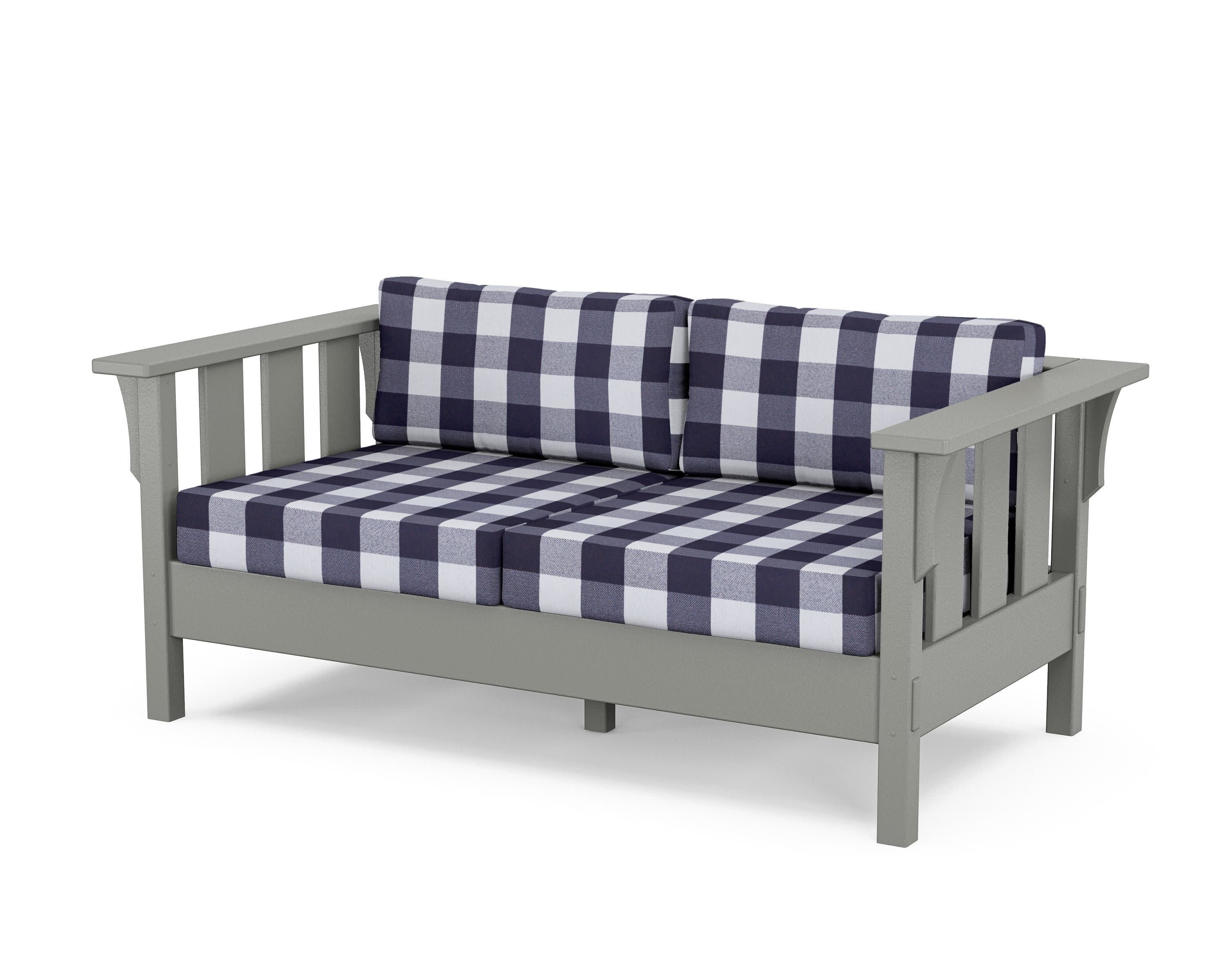 Acadia Deep Seating Loveseat in Slate Grey / Buffalo Plaid Navy
