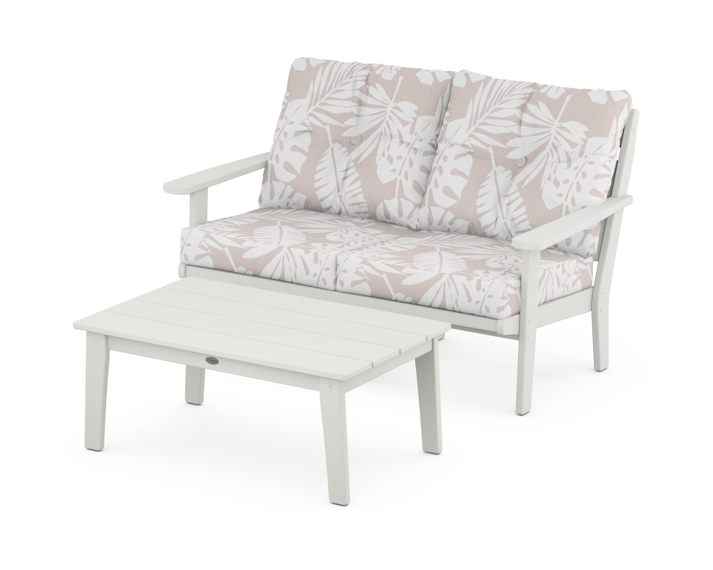 Lakeside 2-Piece Lounge Loveseat Set in Vintage White / Leaf Dune Burlap