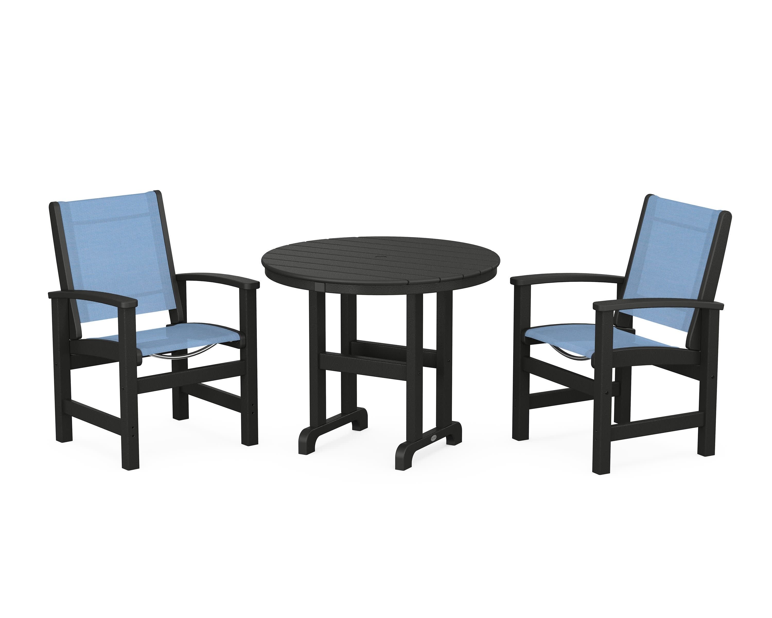 Coastal 3-Piece Round Dining Set in Black / Poolside Sling