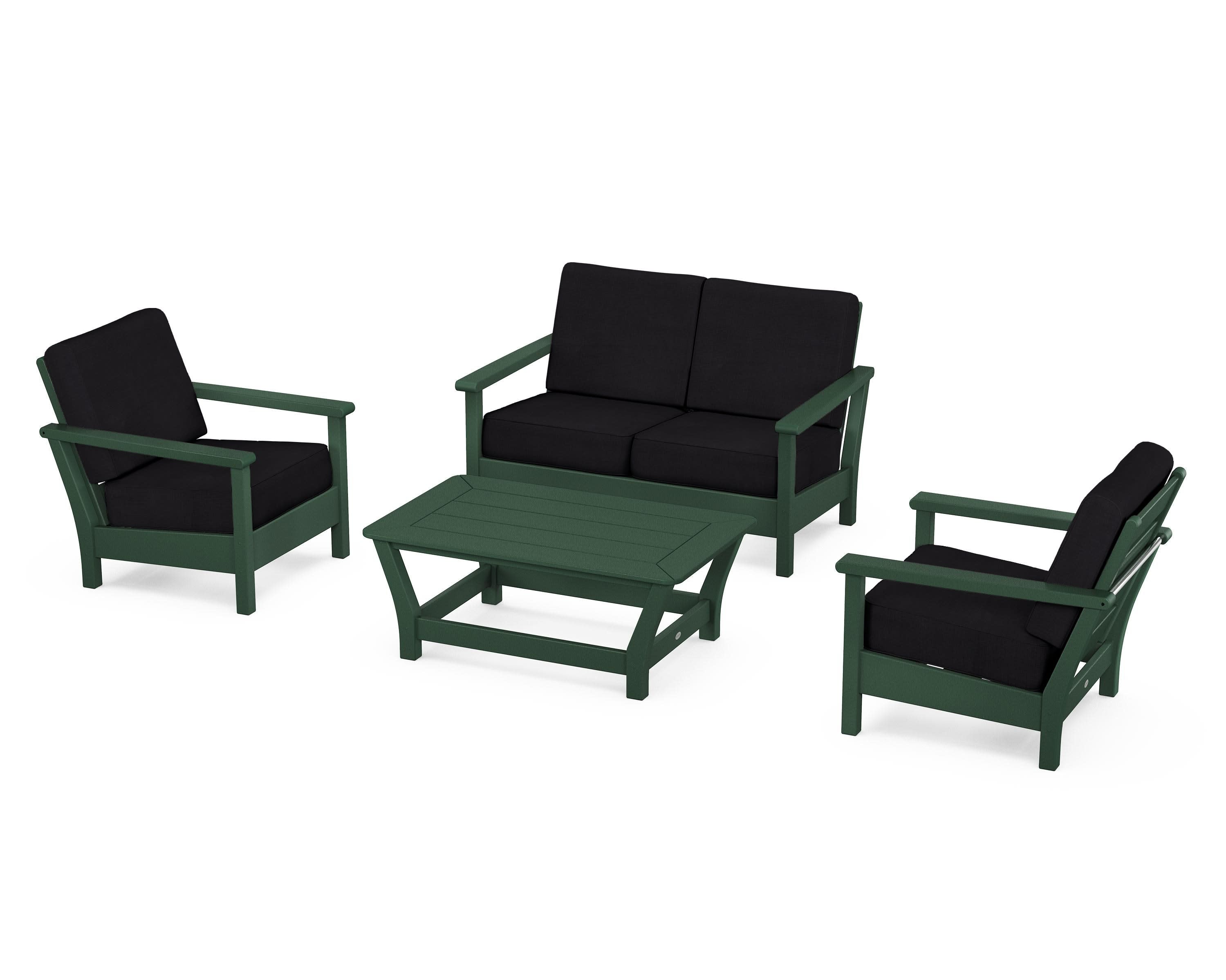 Harbour 4-Piece Deep Seating Set in Green / Midnight Linen