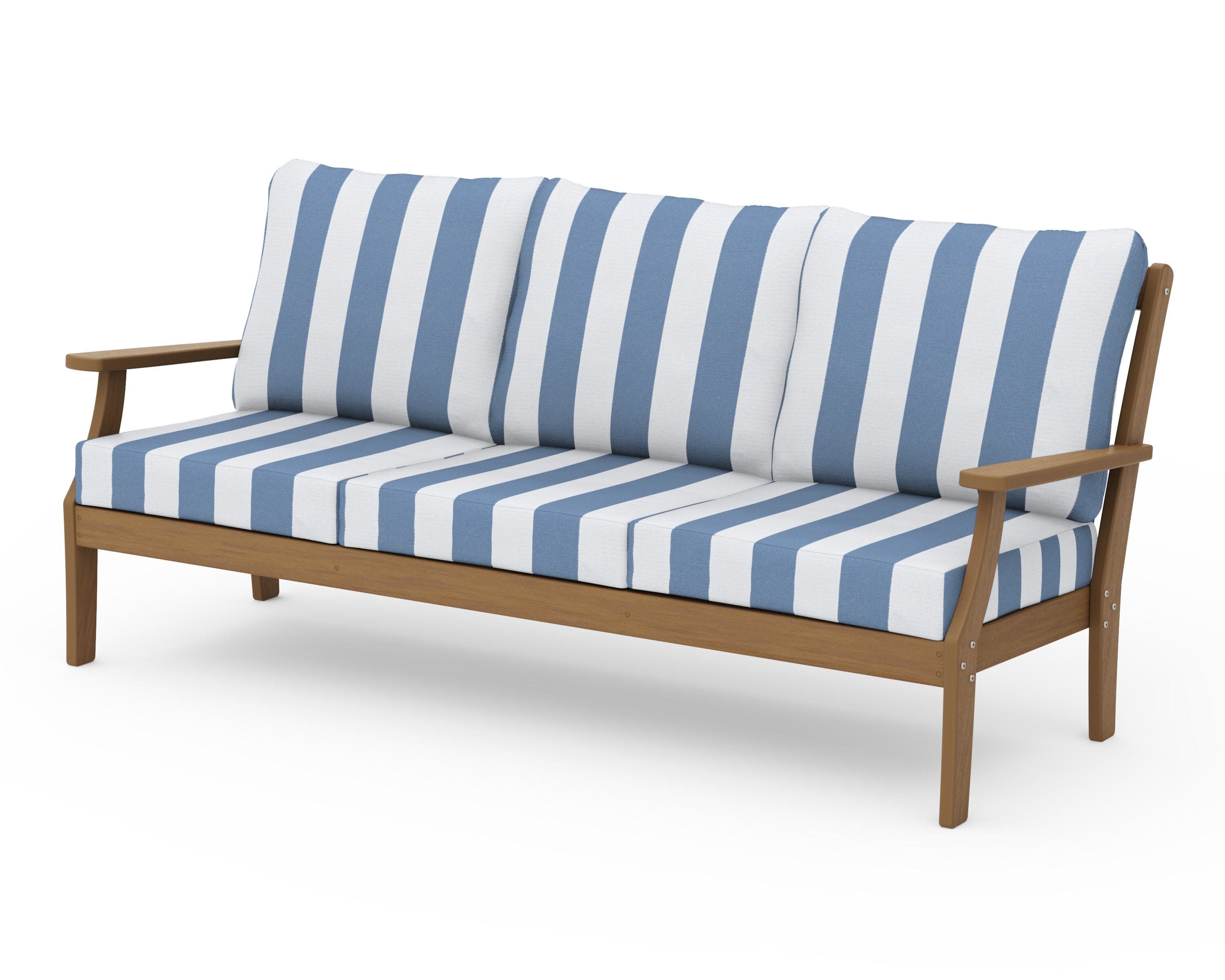 Braxton Deep Seating Sofa in Natural / Cabana Stripe Sky Blue