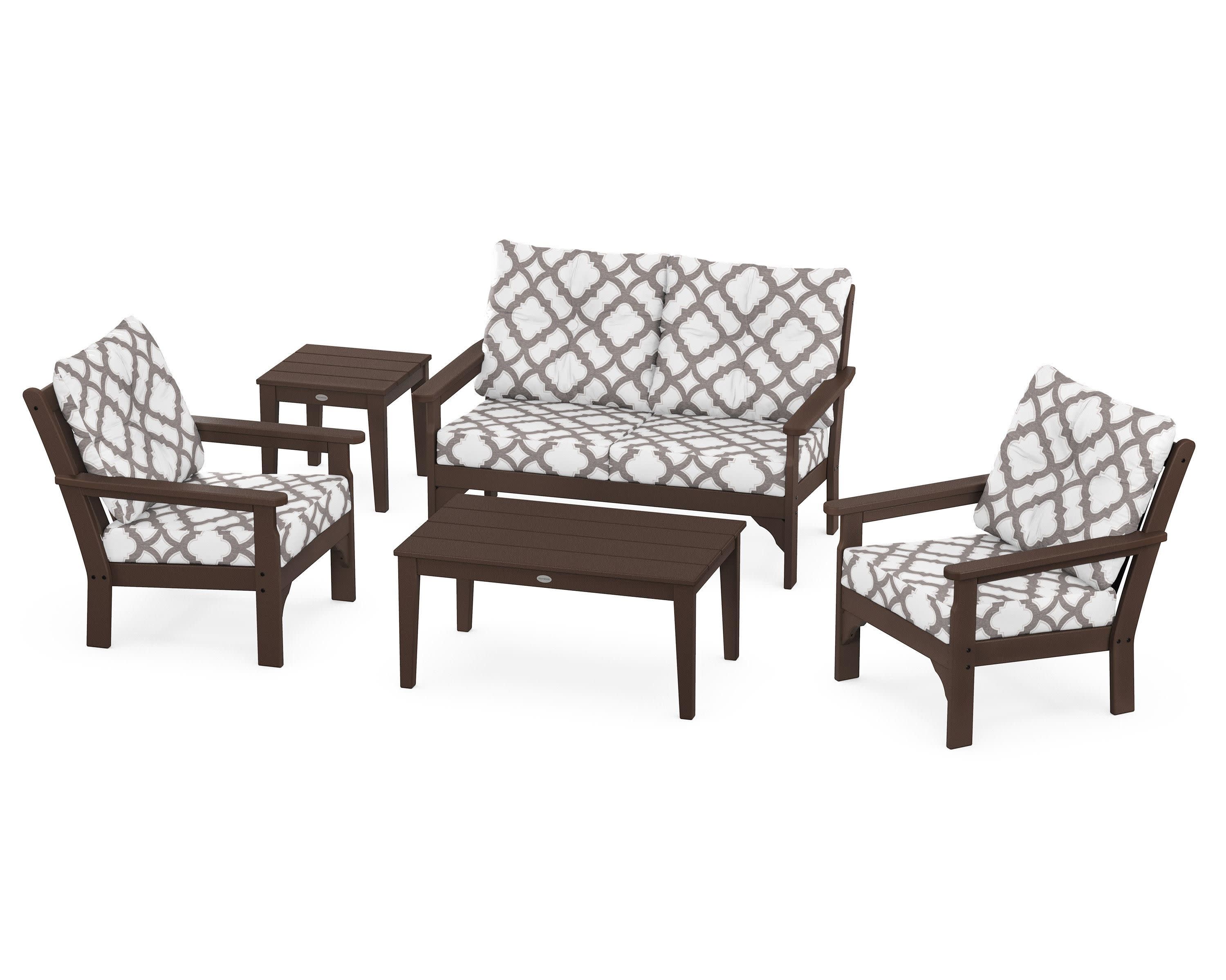 Vineyard 5-Piece Deep Seating Set in Mahogany / Trellis Grey Mist