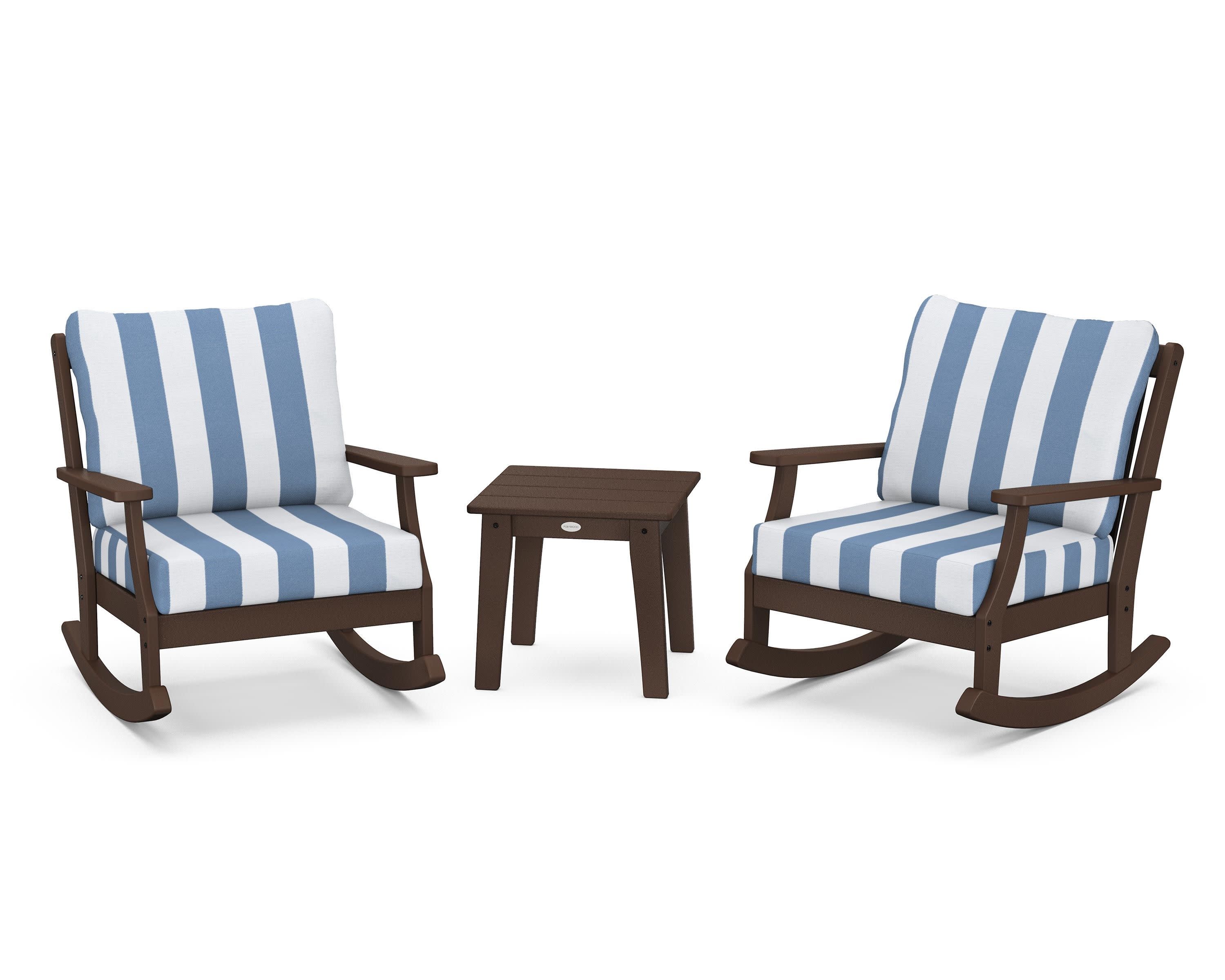 Braxton 3-Piece Deep Seating Rocker Set in Mahogany / Cabana Stripe Sky Blue
