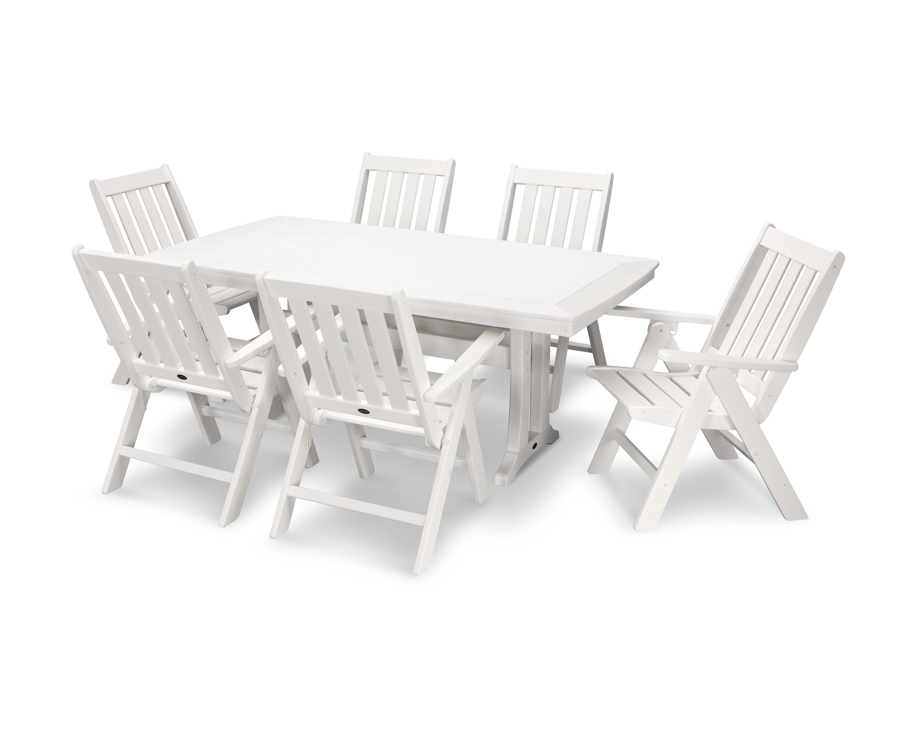 Vineyard Folding Chair 7-Piece Dining Set with Trestle Legs in Vintage White