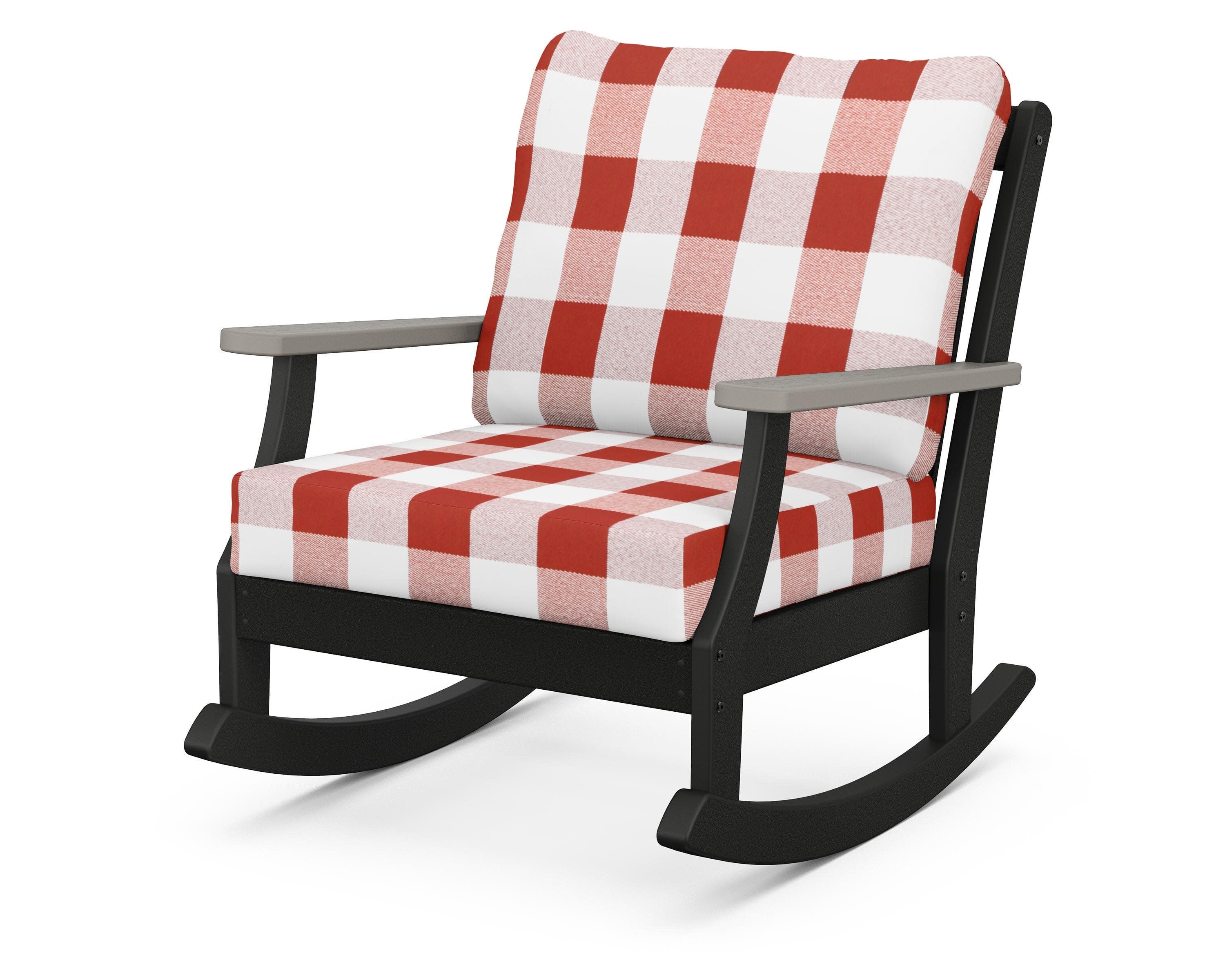 Braxton Deep Seating Rocking Chair in Black / Driftwood / Buffalo Plaid Crimson