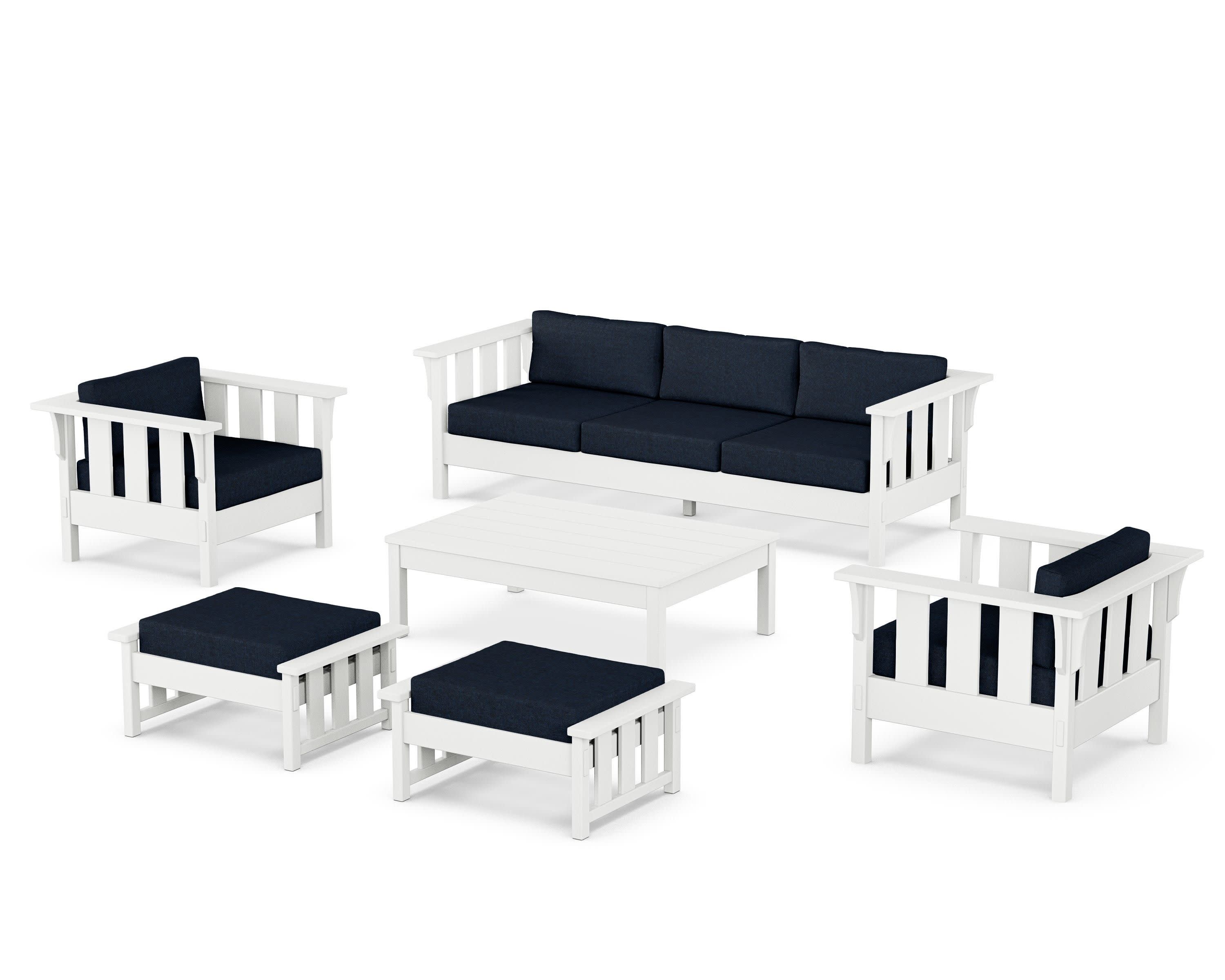 Acadia 6-Piece Lounge Sofa Set in White / Marine Indigo
