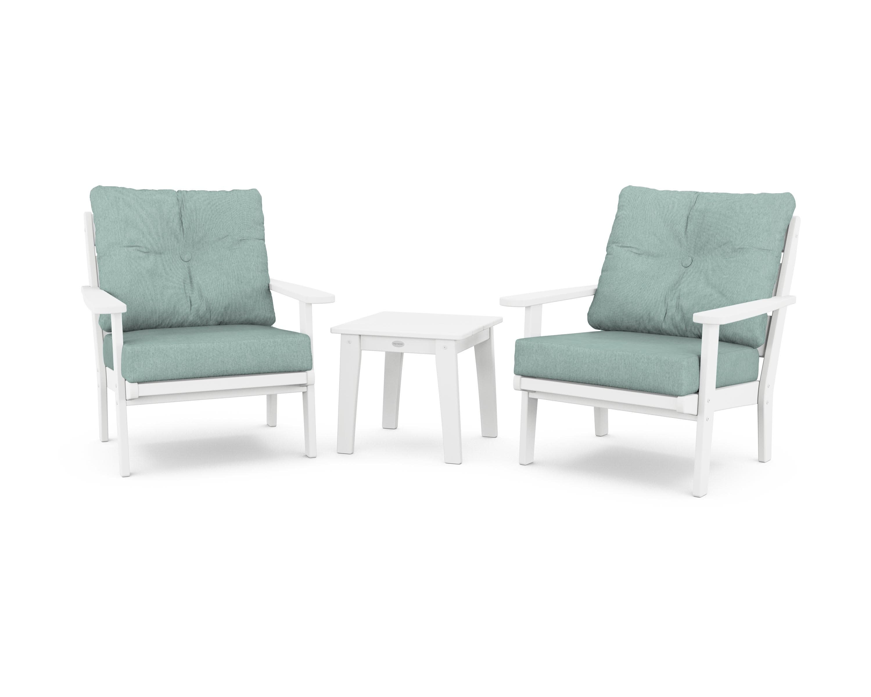 Lakeside 3-Piece Deep Seating Chair Set in White / Glacier Spa