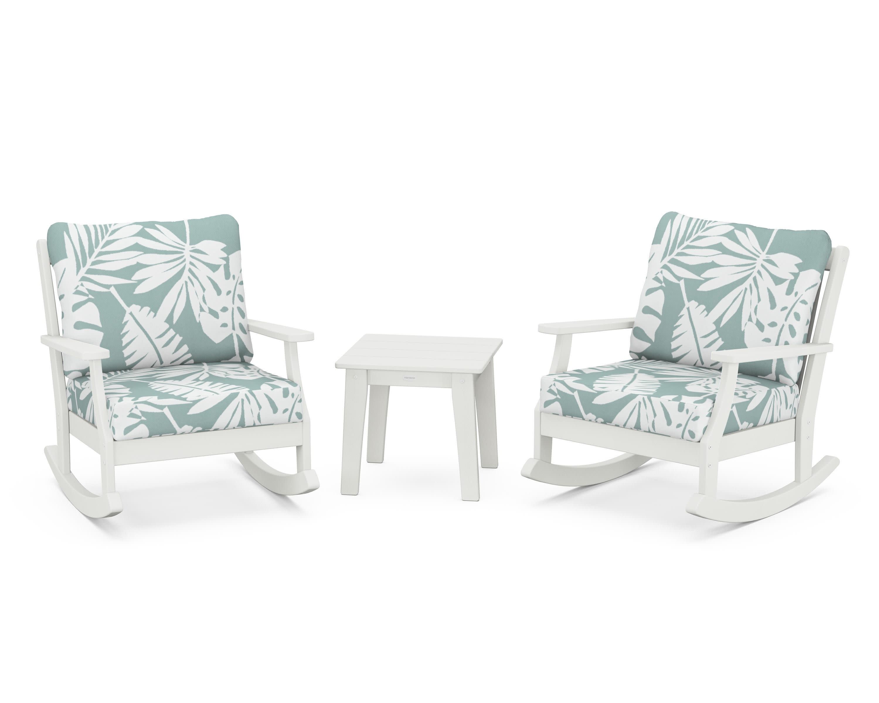 Braxton 3-Piece Deep Seating Rocker Set in Vintage White / Leaf Glacier Spa