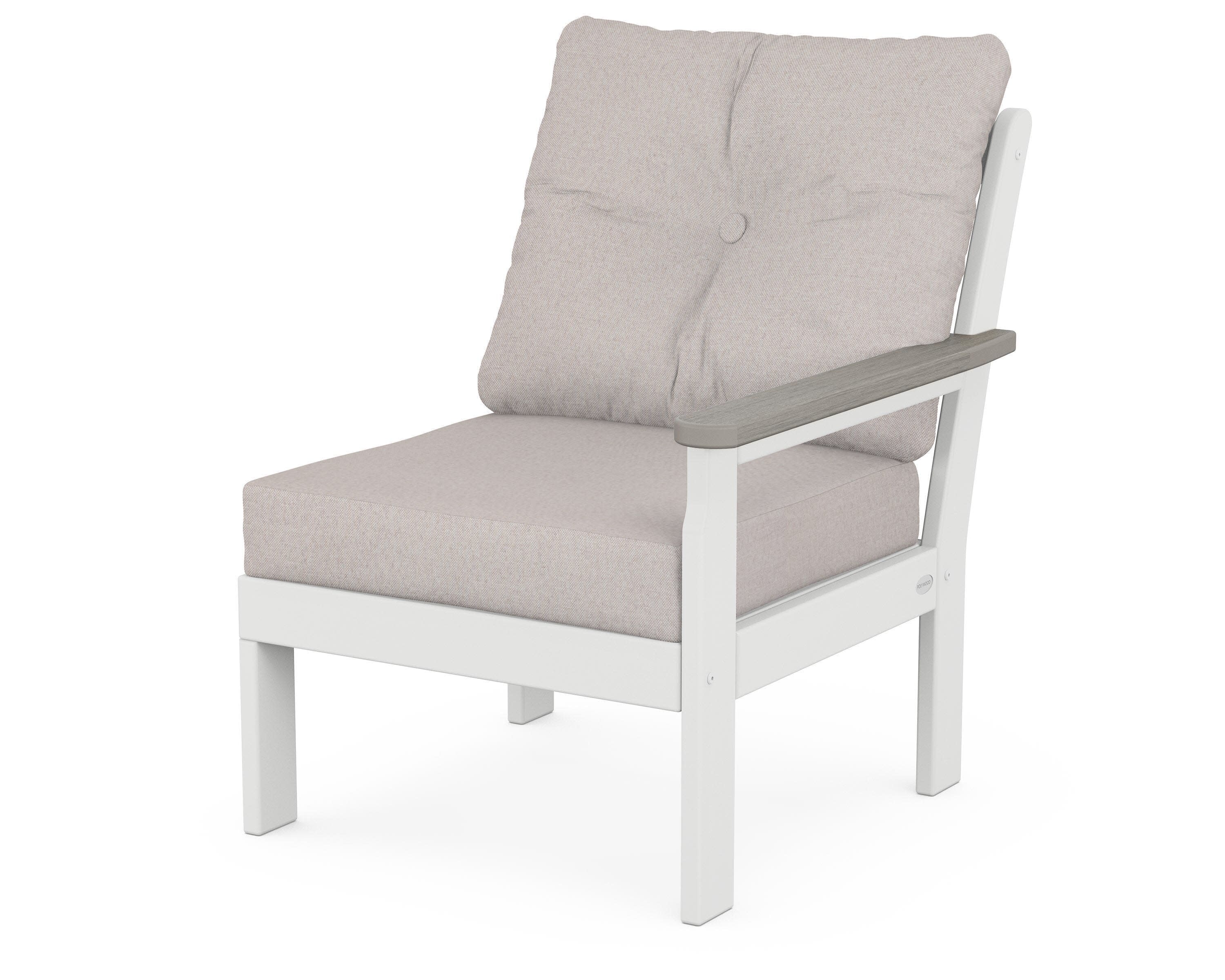 Vineyard Modular Right Arm Chair in White / Driftwood / Dune Burlap